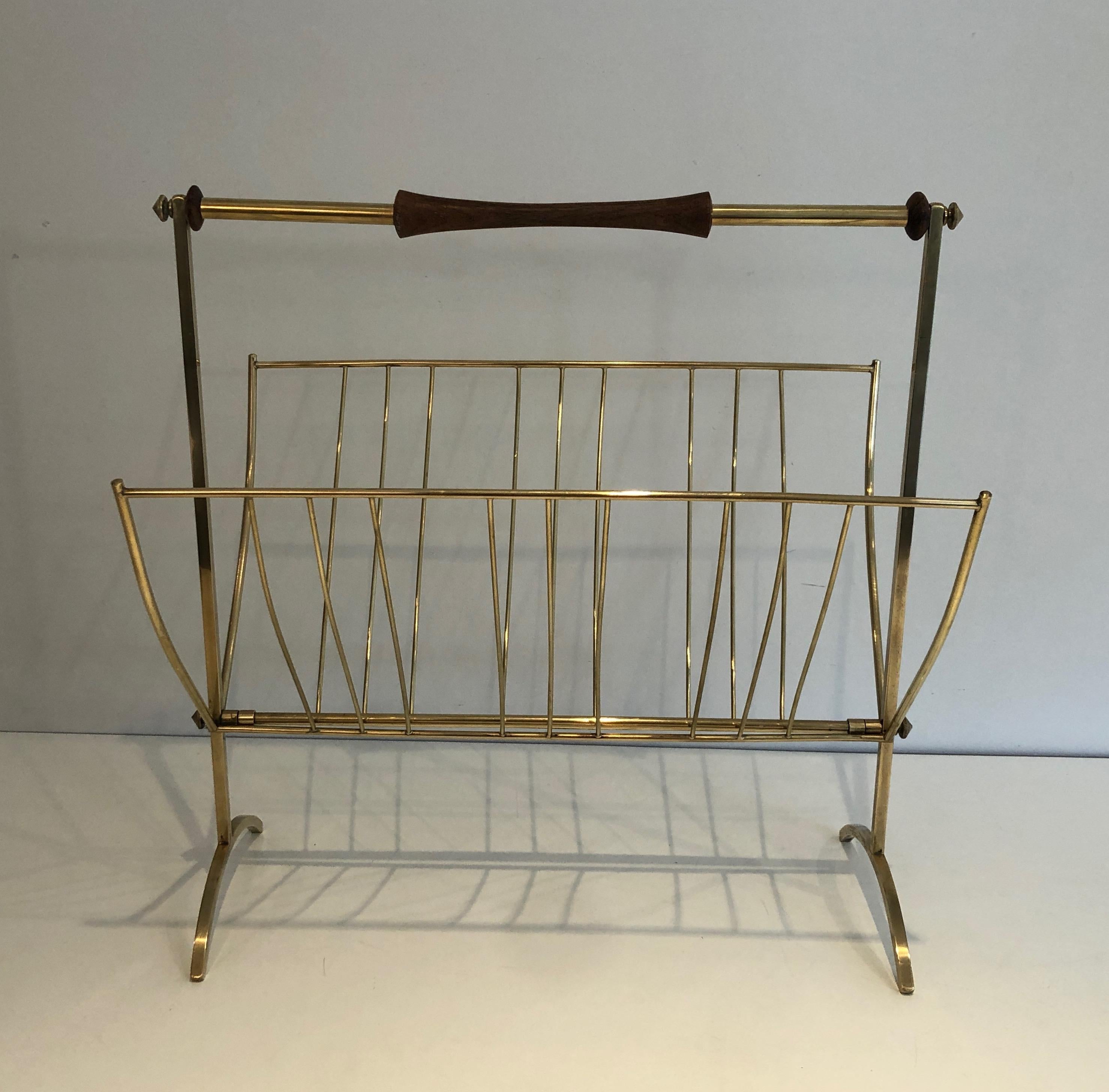 in the Style of Cesare Lacca, Brass and Wood Folding Magazine Rack, Italian, cir For Sale 8