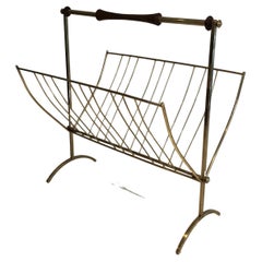 in the Style of Cesare Lacca, Brass and Wood Folding Magazine Rack, Italian, cir