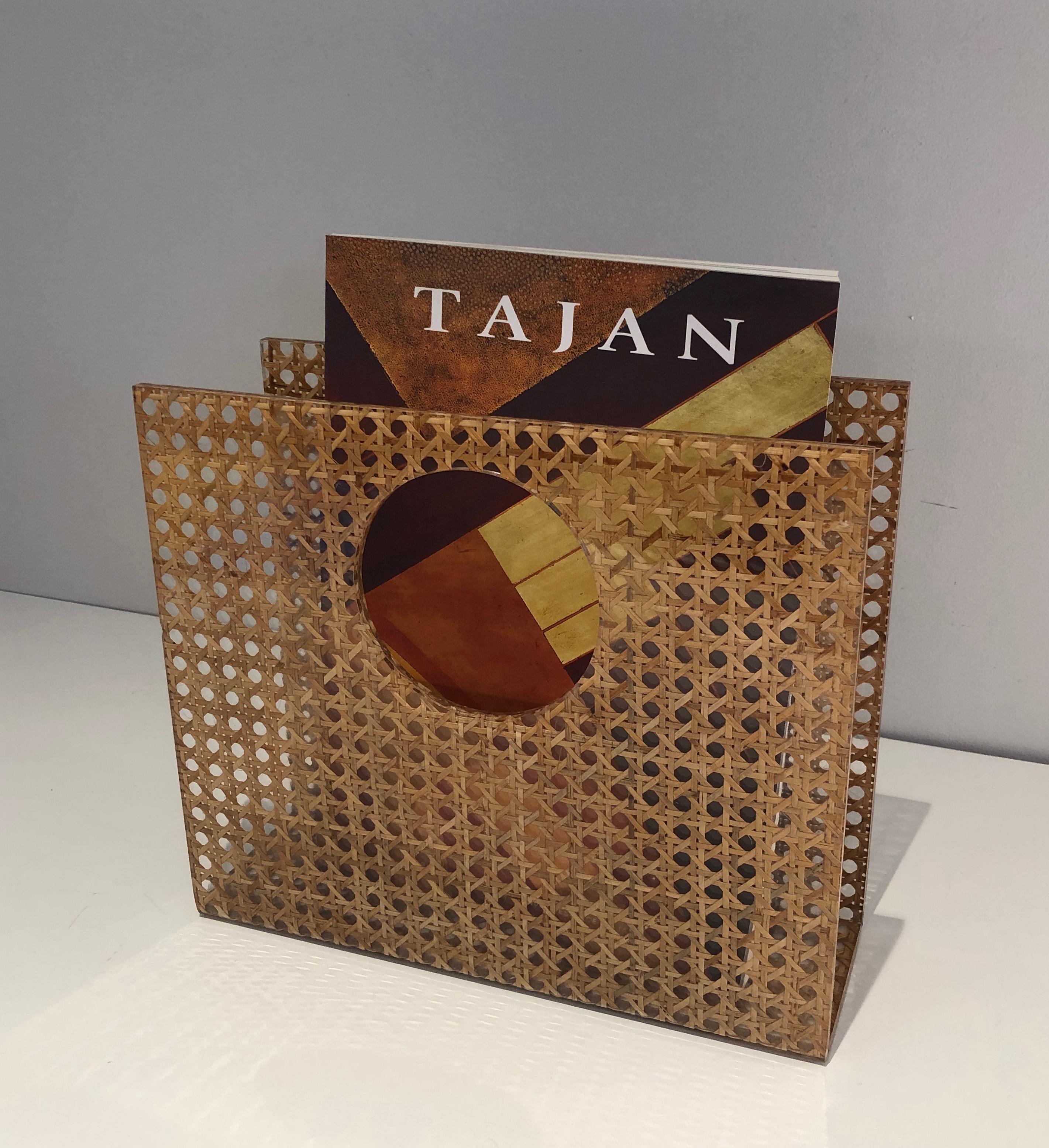 Portariviste in lucite, ottone e canna incrostata nello stile di C.Dior in vendita 4