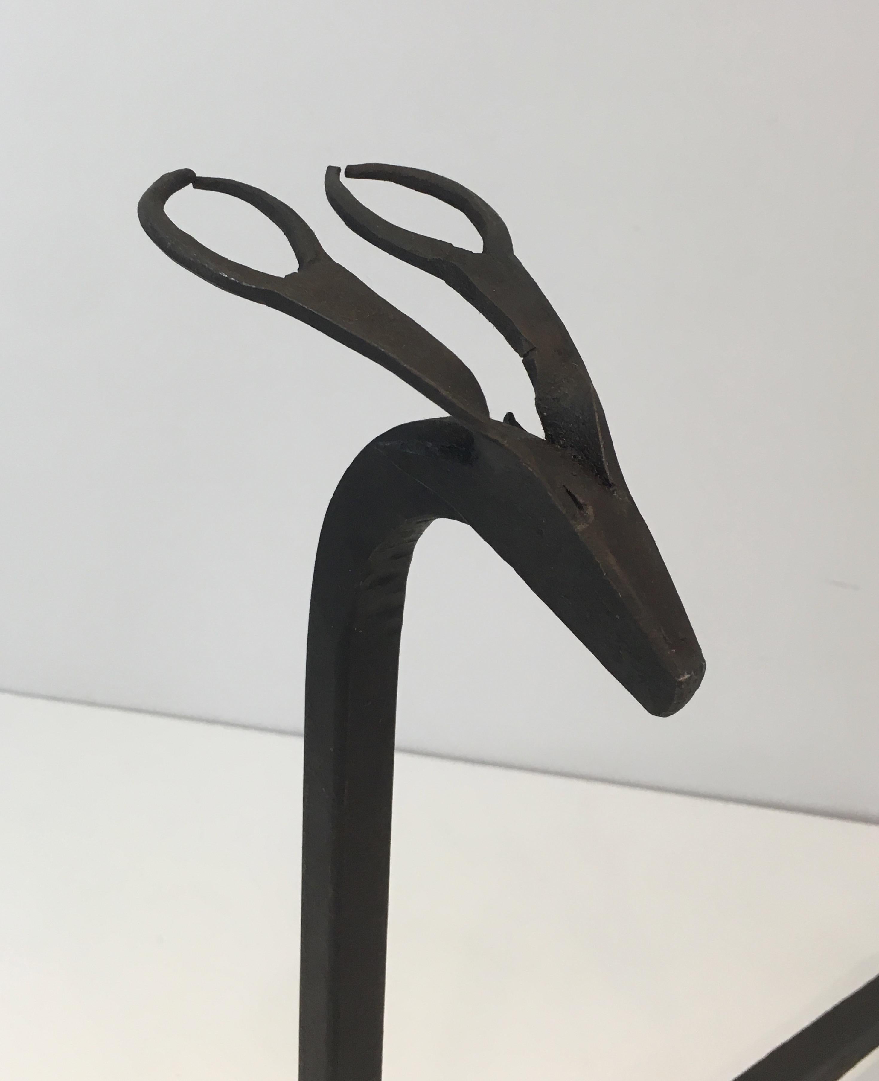 In the Style of Edouard Schenck, Pair of Deer Wrought Iron Andirons, French, Ci 2