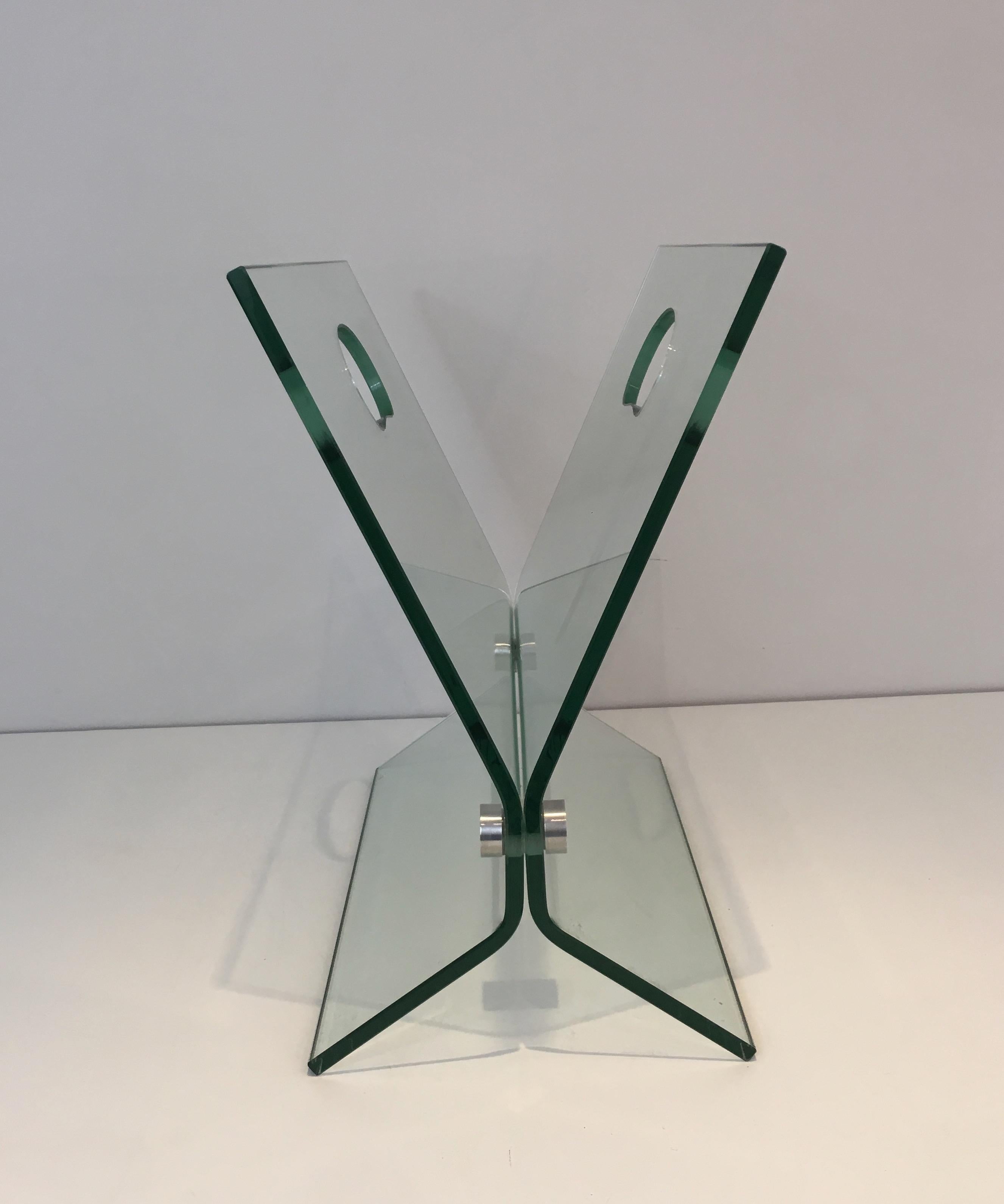 In the Style of François Arnal, Glass and Brushed Steel Design Magazine Rack For Sale 4