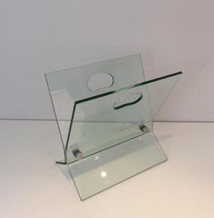 Dans le style de François Arnal, porte-revues design en verre et acier brossé