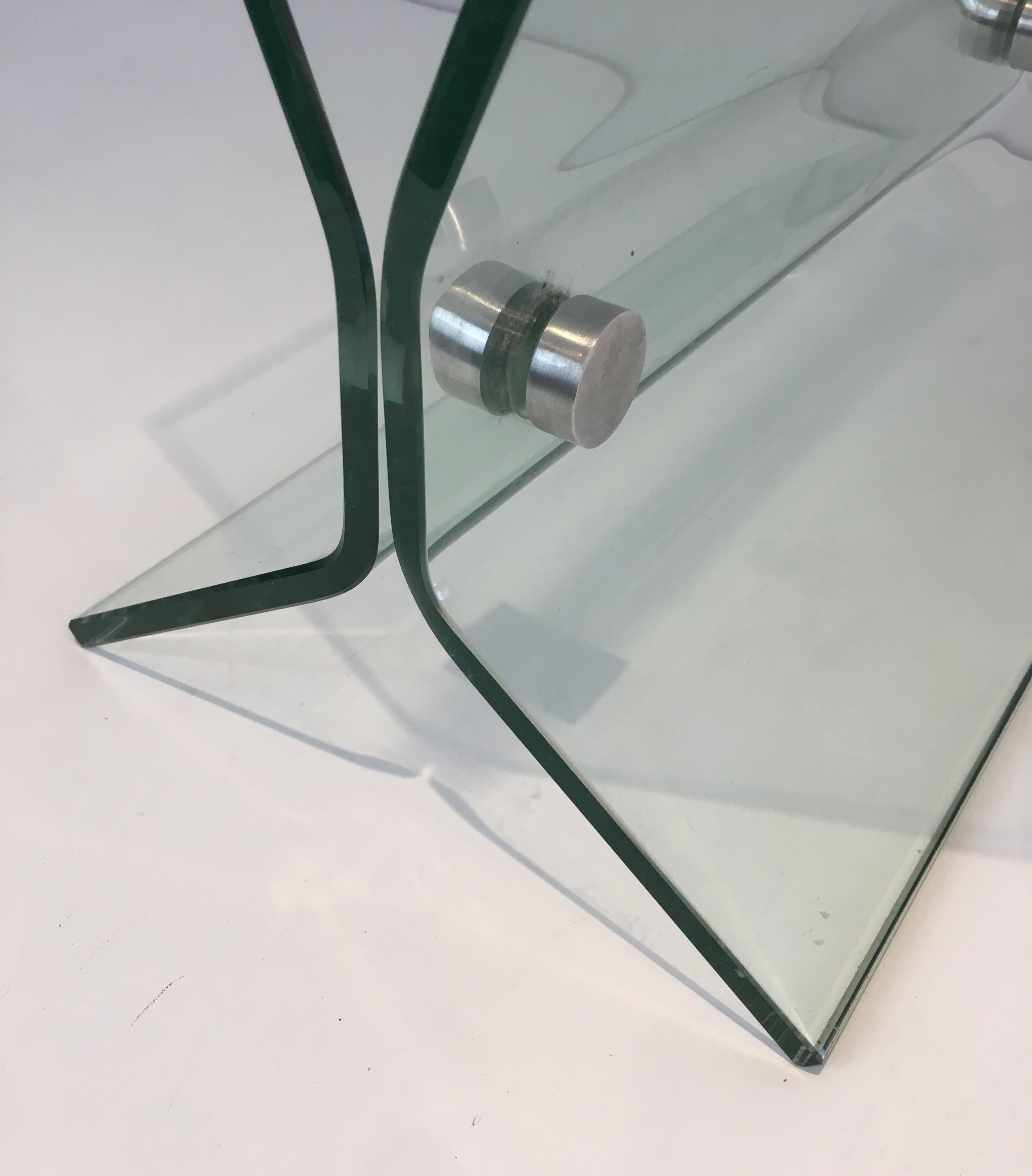 In the Style of François Arnal, Glass and Brushed Steel Design Magazine Rack For Sale 1