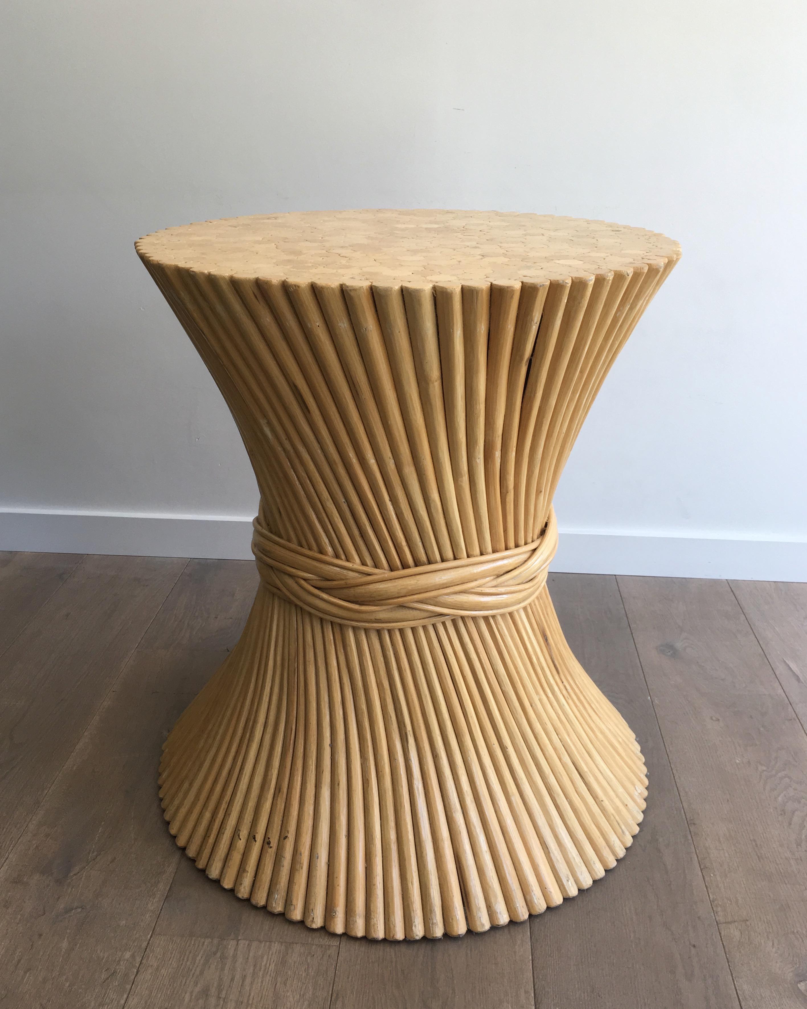 Glass Round Faux-Bamboo Diabolo Table, circa 1970