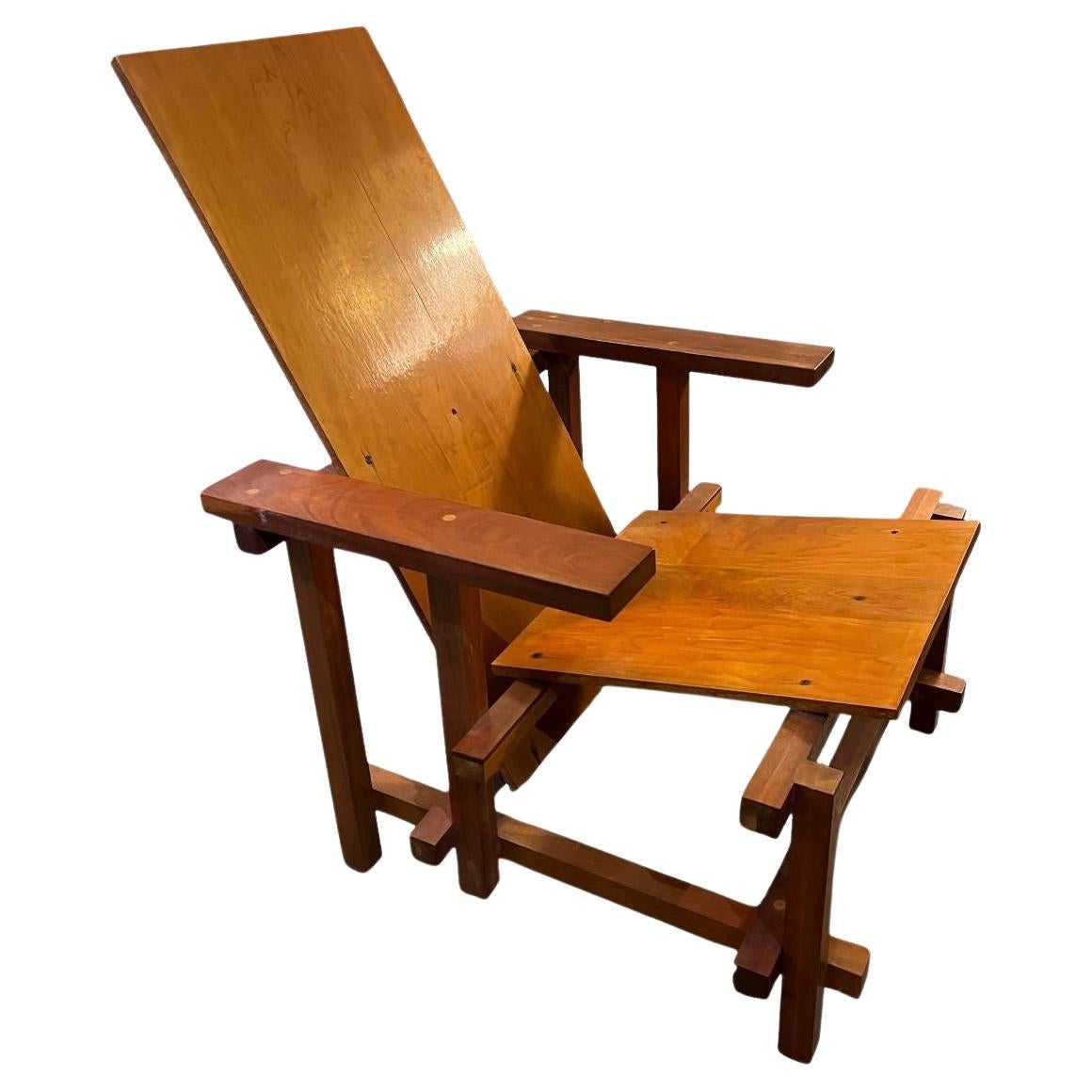 In the Style Of Gerrit Rietveld Vintage Rood Blauwe Lounge Chair  For Sale