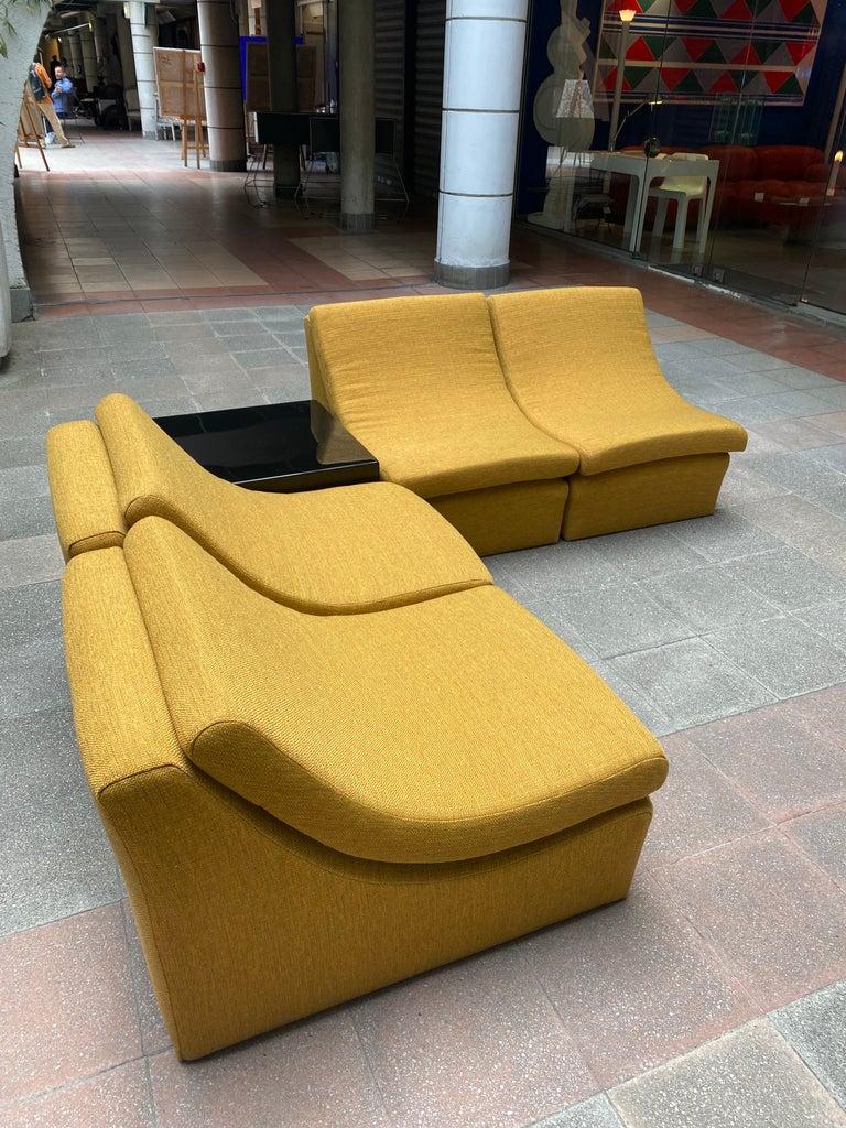In the style of Guy Lefèvre 
Soft sofa 
Composed of 4 armchairs
With removable seat 
Qvadrat fabric
Circa 1972 
Perfect condition 
3900 euros.