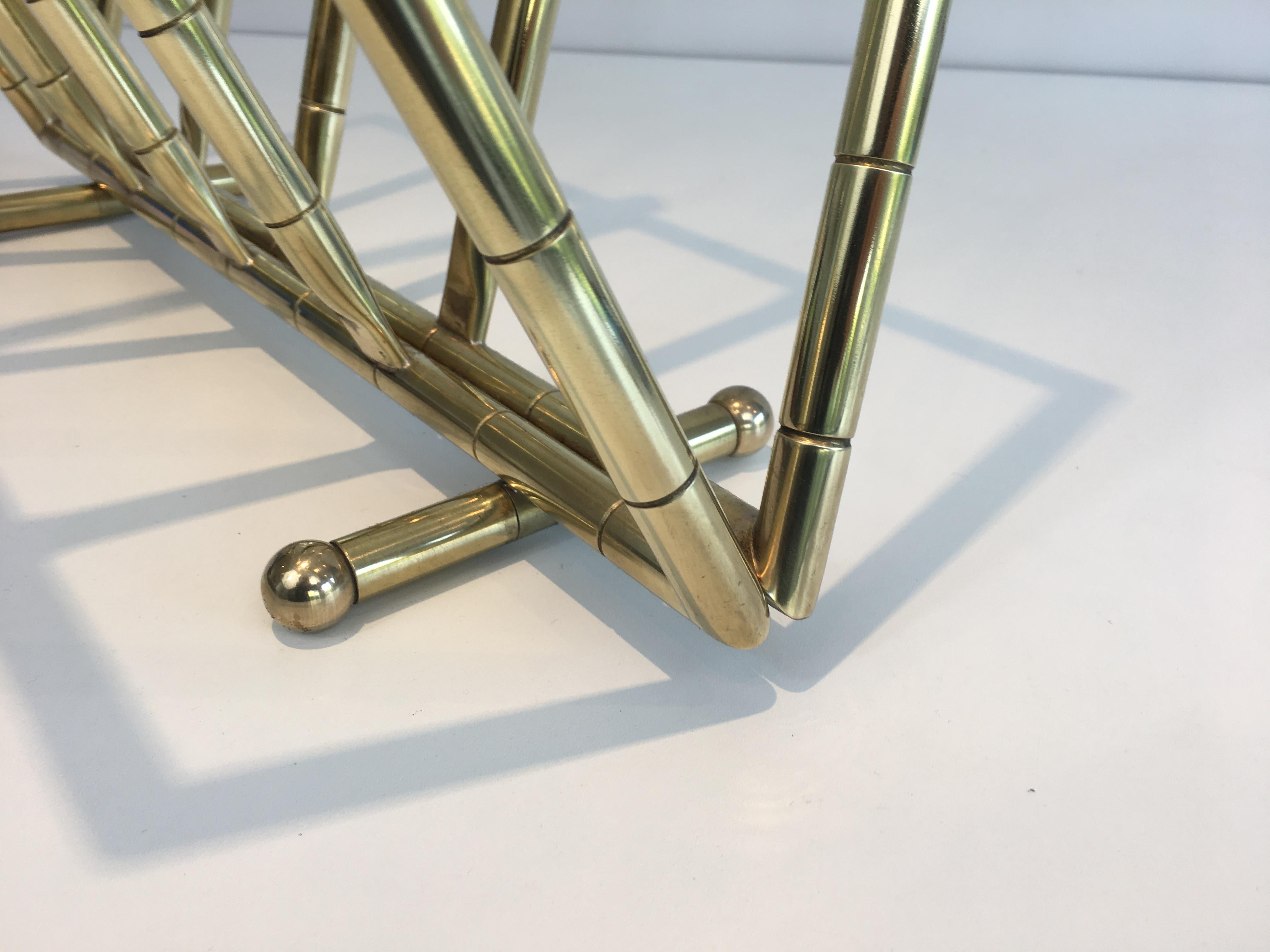 Faux-Bamboo Brass Magazine Rack in the Style of Jacques Adnet For Sale 4