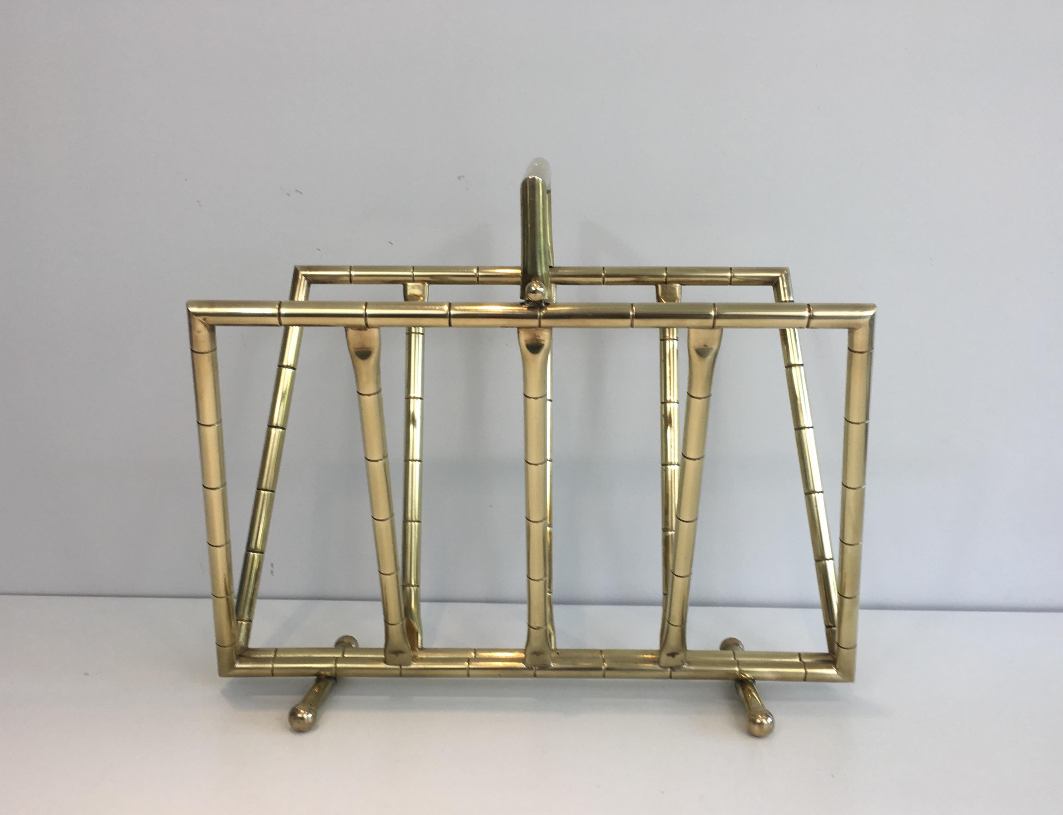Faux-Bamboo Brass Magazine Rack in the Style of Jacques Adnet For Sale 5