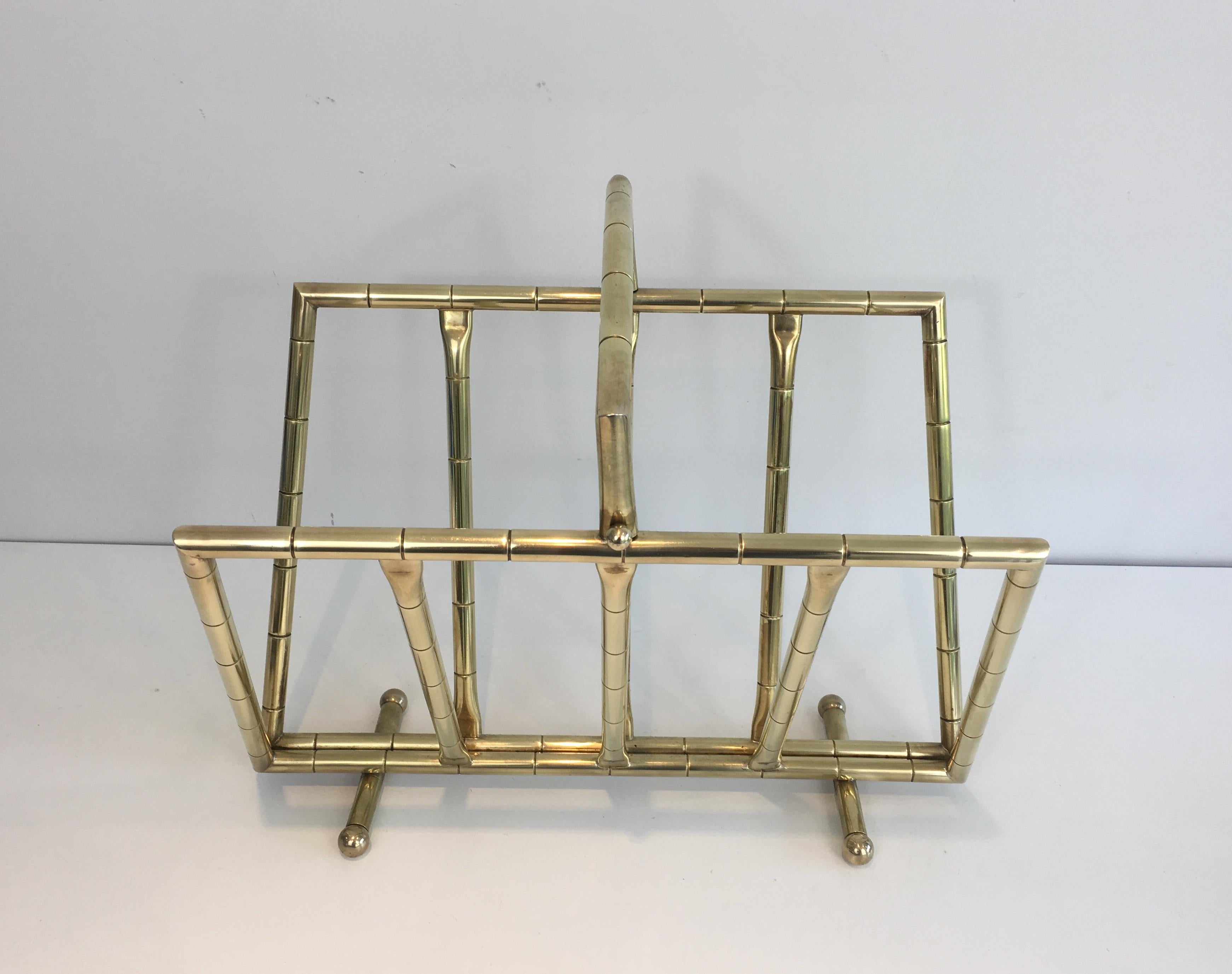 Faux-Bamboo Brass Magazine Rack in the Style of Jacques Adnet For Sale 6