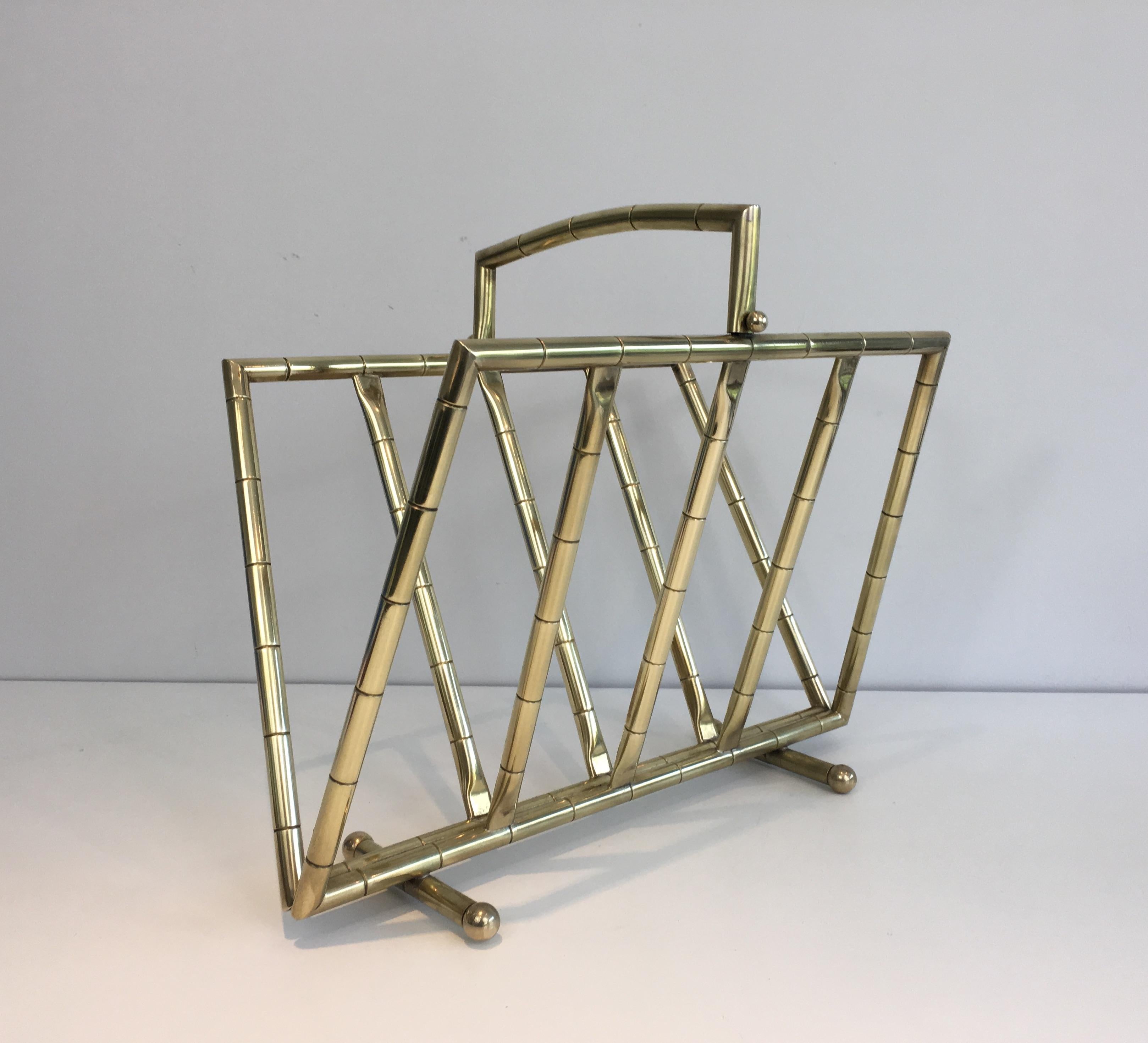 Faux-Bamboo Brass Magazine Rack in the Style of Jacques Adnet For Sale 7