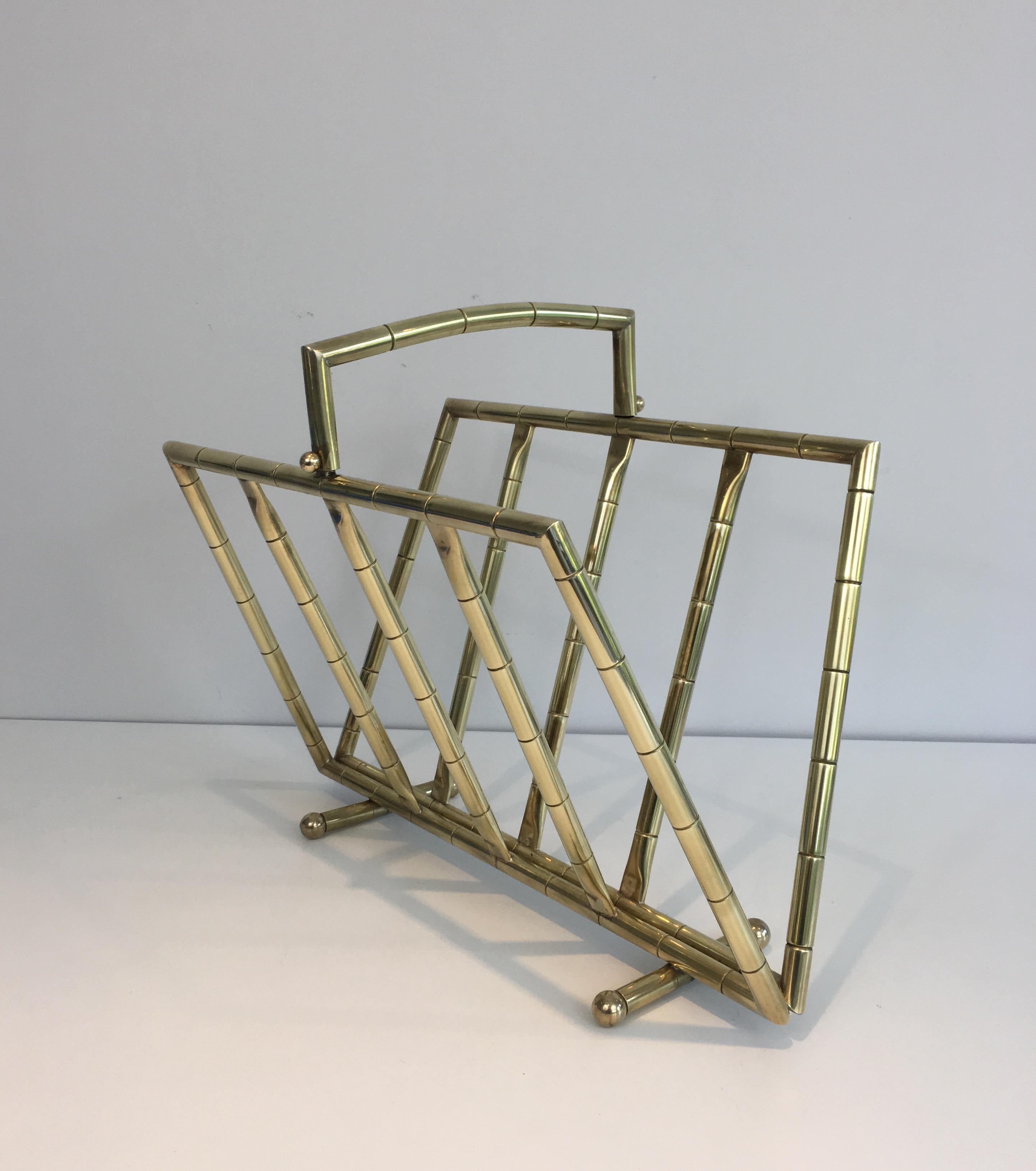 Faux-Bamboo Brass Magazine Rack in the Style of Jacques Adnet For Sale 8