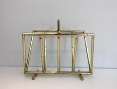 Portariviste in finto bambù in ottone nello stile di Jacques Adnet