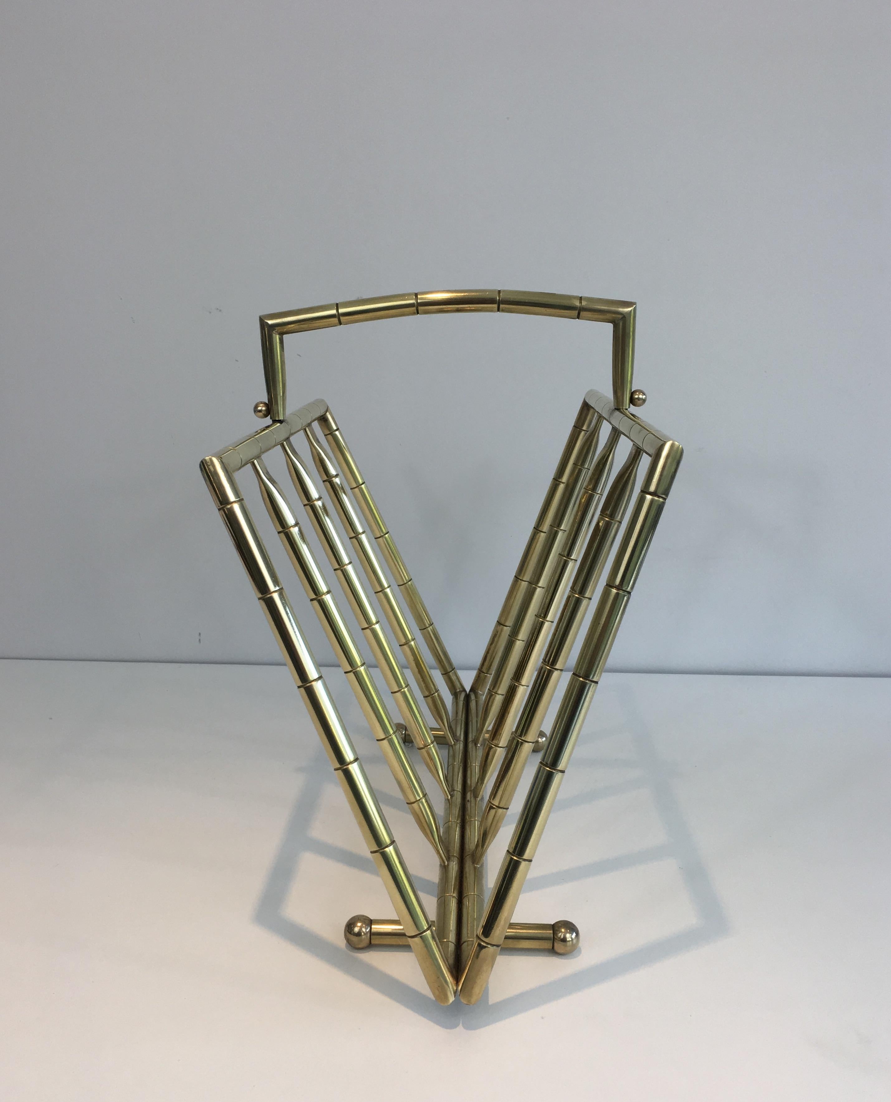 French Faux-Bamboo Brass Magazine Rack in the Style of Jacques Adnet For Sale