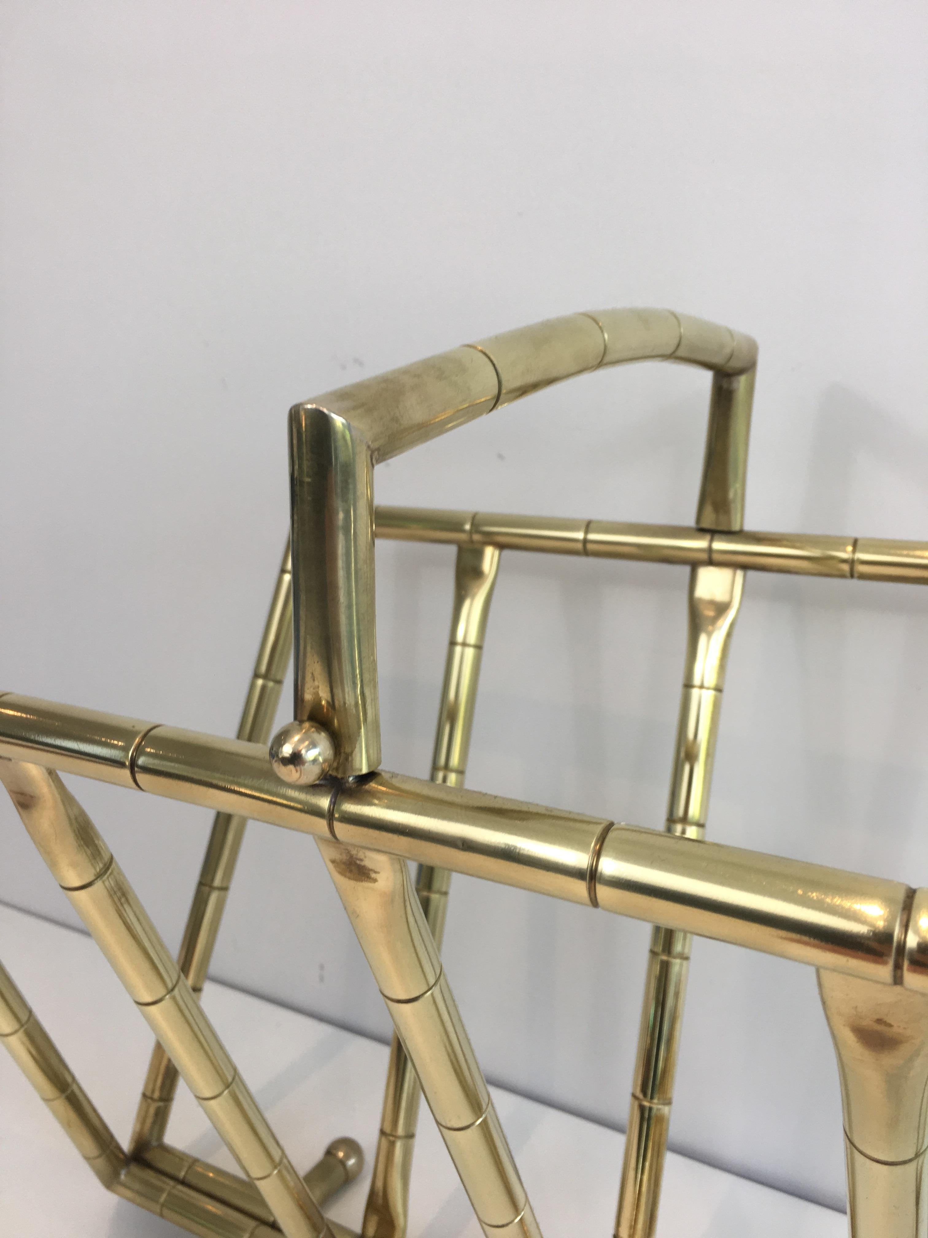 19th Century Faux-Bamboo Brass Magazine Rack in the Style of Jacques Adnet For Sale