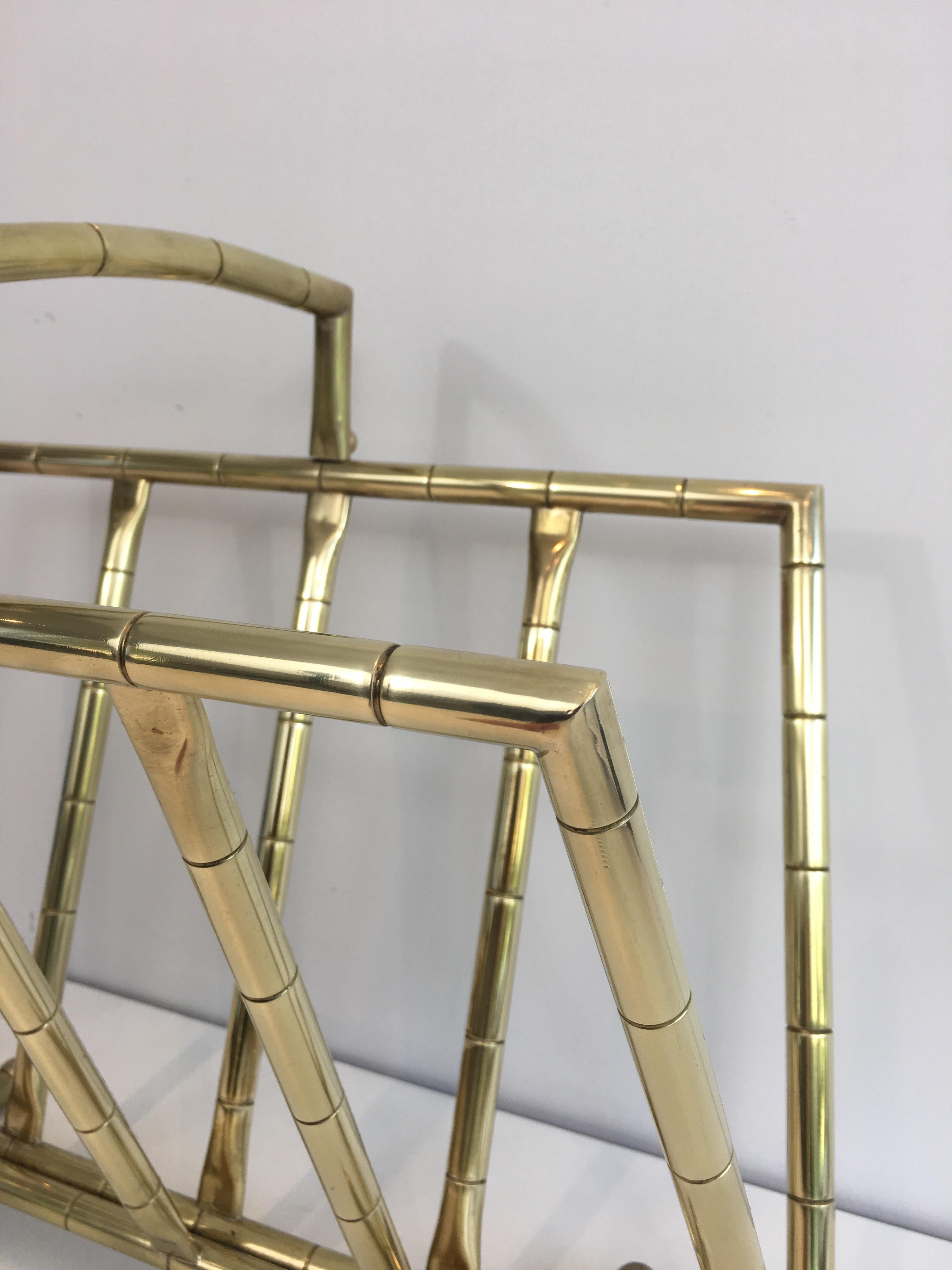 Faux-Bamboo Brass Magazine Rack in the Style of Jacques Adnet For Sale 1