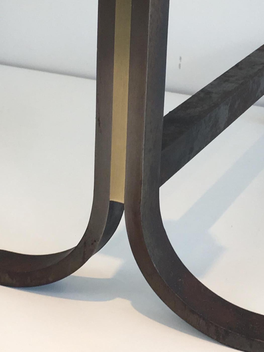 In the Style of Jacques Adnet, Pair of Modernist Steel, Iron and Brass 2