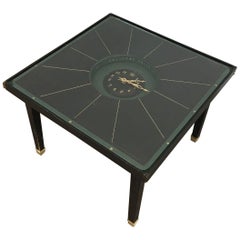 Raro Reloj de Mesa Pequeño de Cuero Negro y Latón al Estilo de Jacques Adnet
