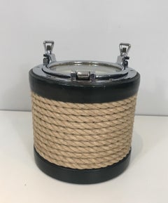 In the Style of Jacques Adnet, Unusual Chrome, Leather and Rope Ice Bucket