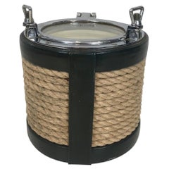 Vintage In the Style of Jacques Adnet, Unusual Chrome, Leather and Rope Ice Bucket