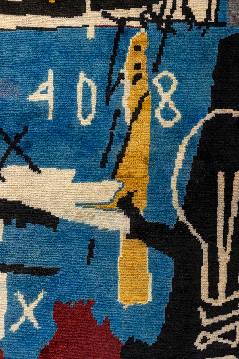 Jean-Michel Basquiat, in the style of. 

Rug, or tapestry. Handmade in Merino wool, realized with natural dyes.

Contemporary work.

Dimensions : H 300 x L 200 cm.