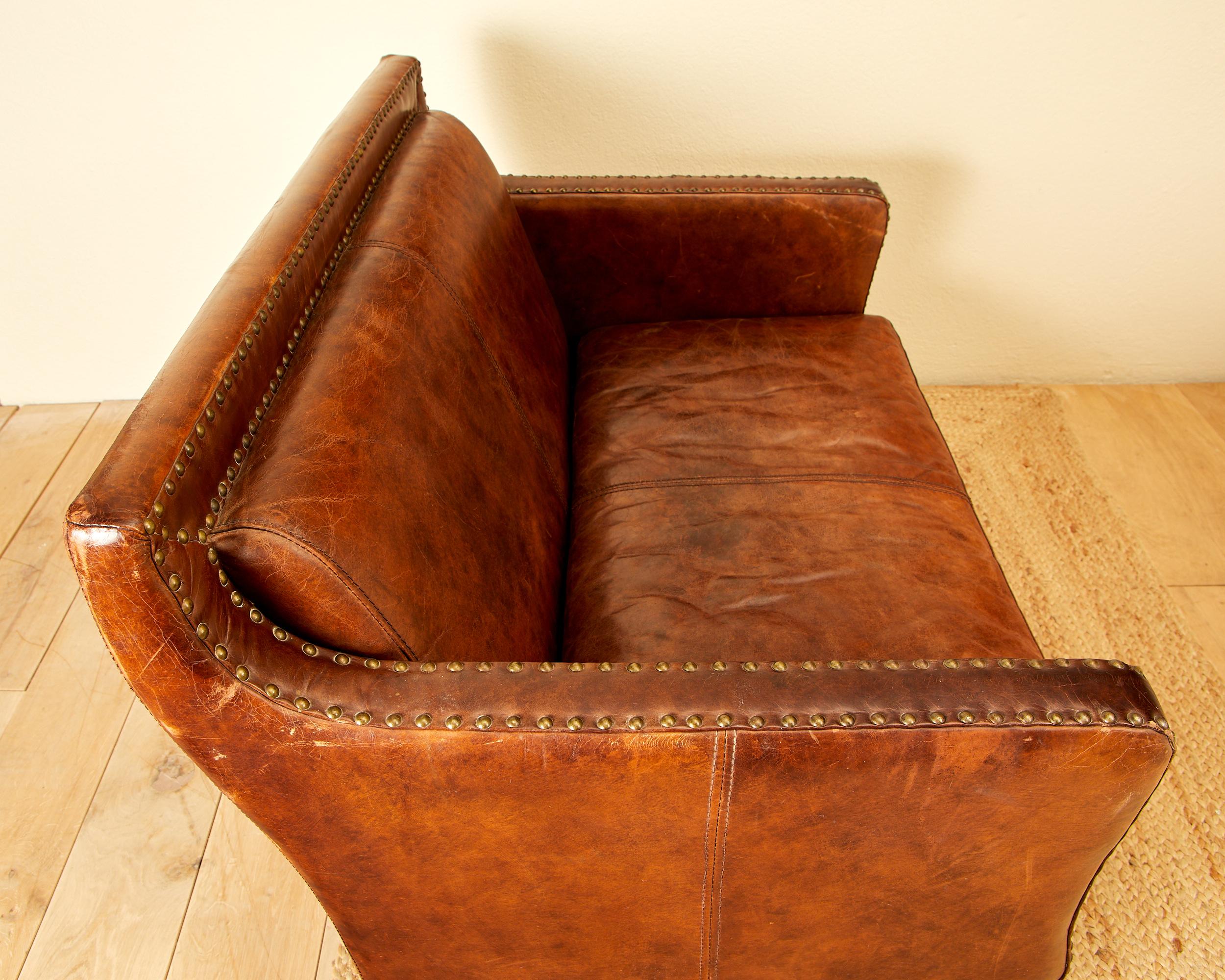 In the style of Jean Michel Franck, leather sofa, circa 1930, France. 3