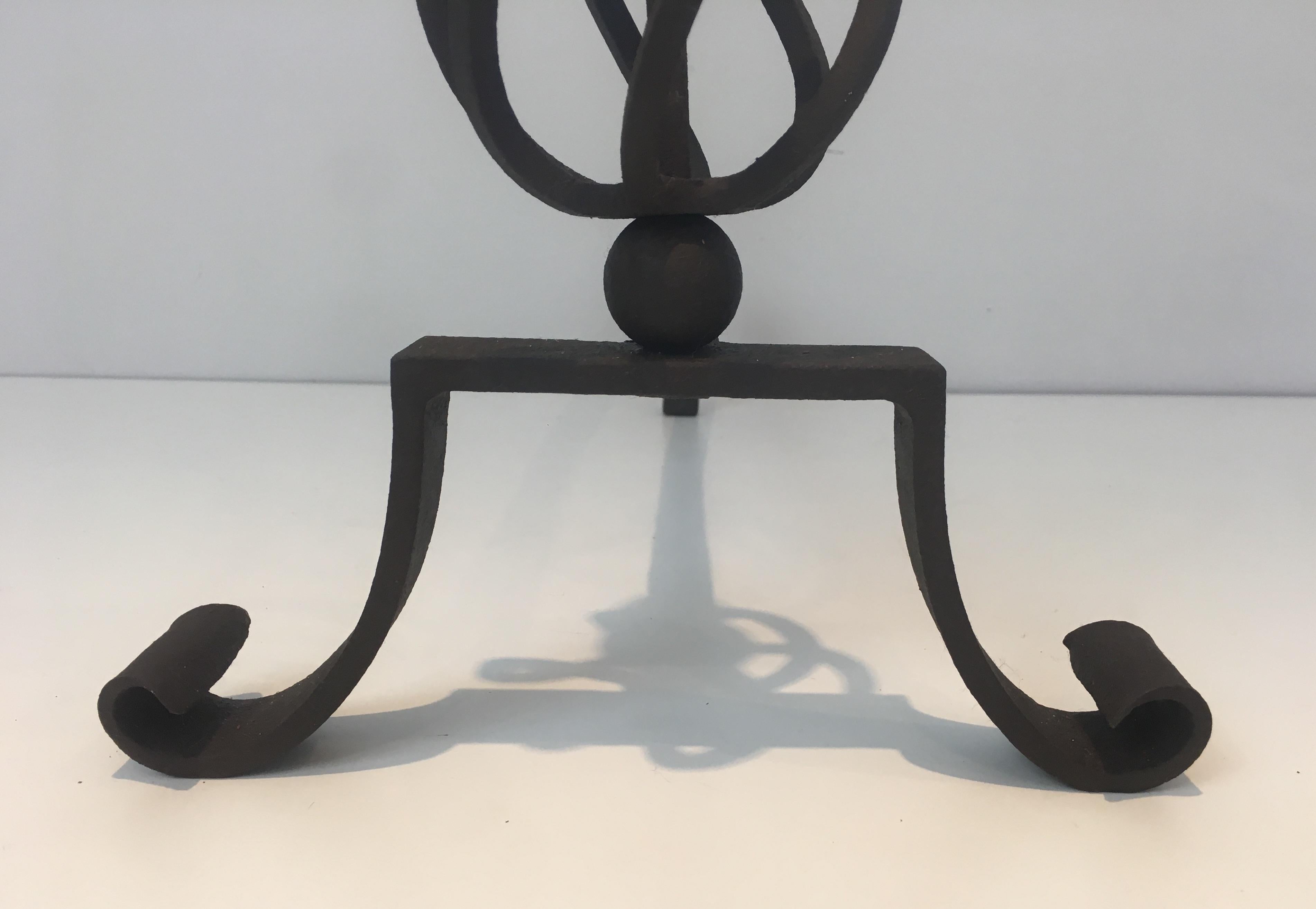 Pair of Wrought Iron Andirons, French For Sale 5