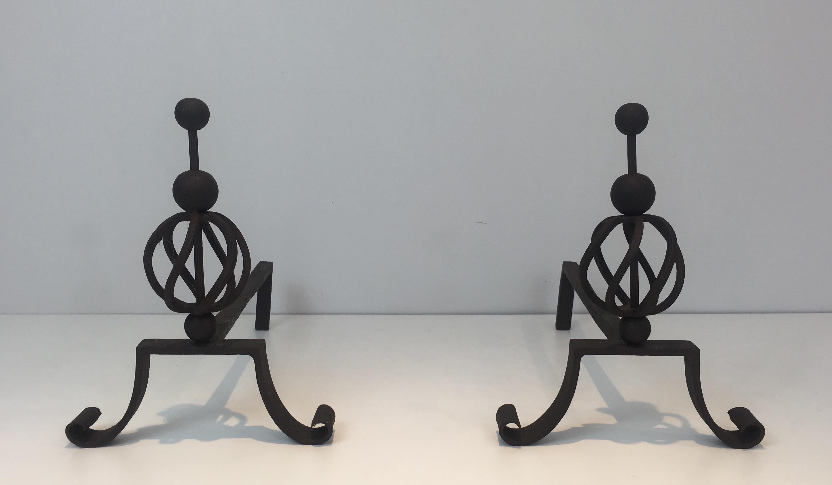 Pair of Wrought Iron Andirons, French For Sale 6