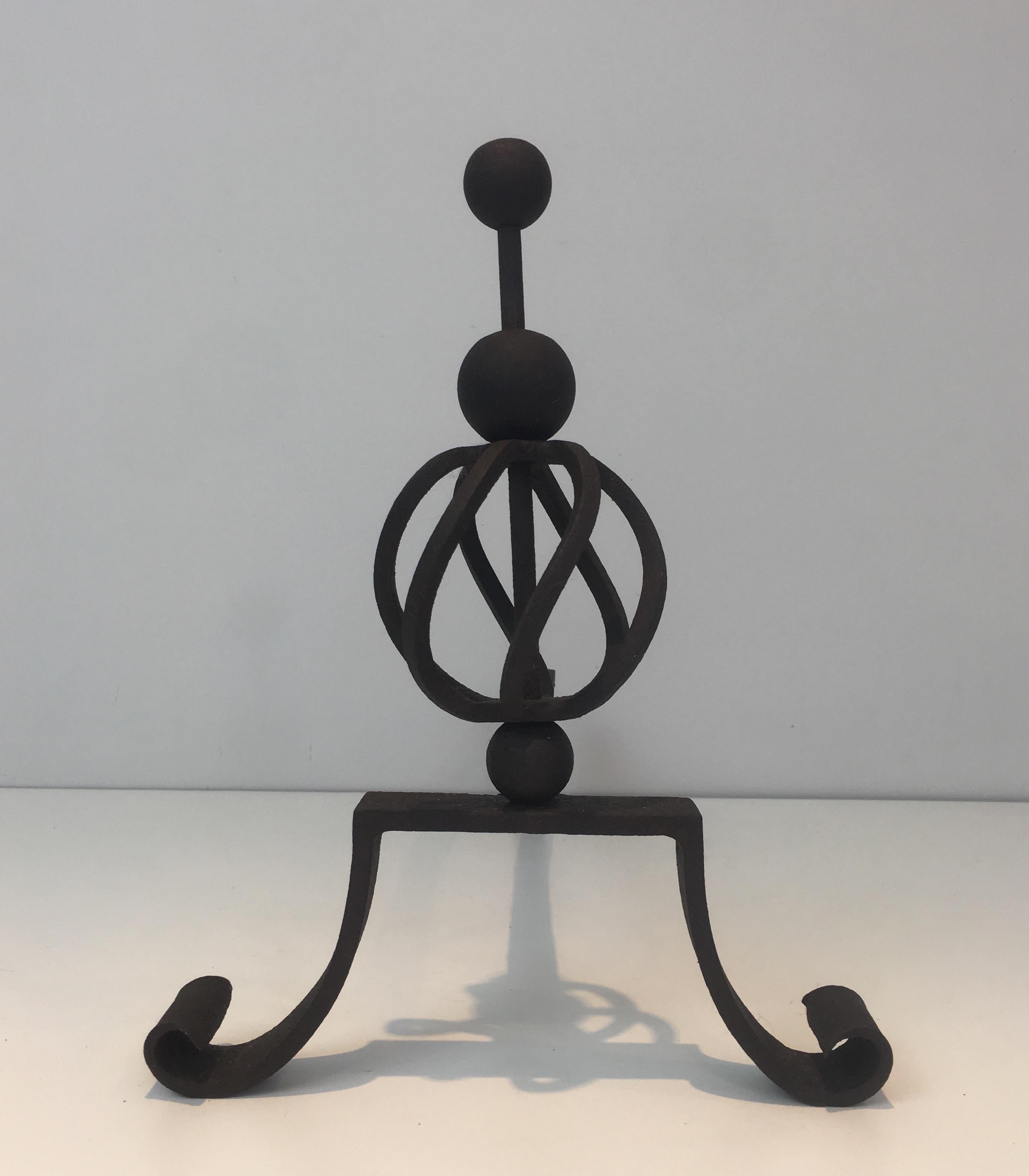 Pair of Wrought Iron Andirons, French For Sale 7