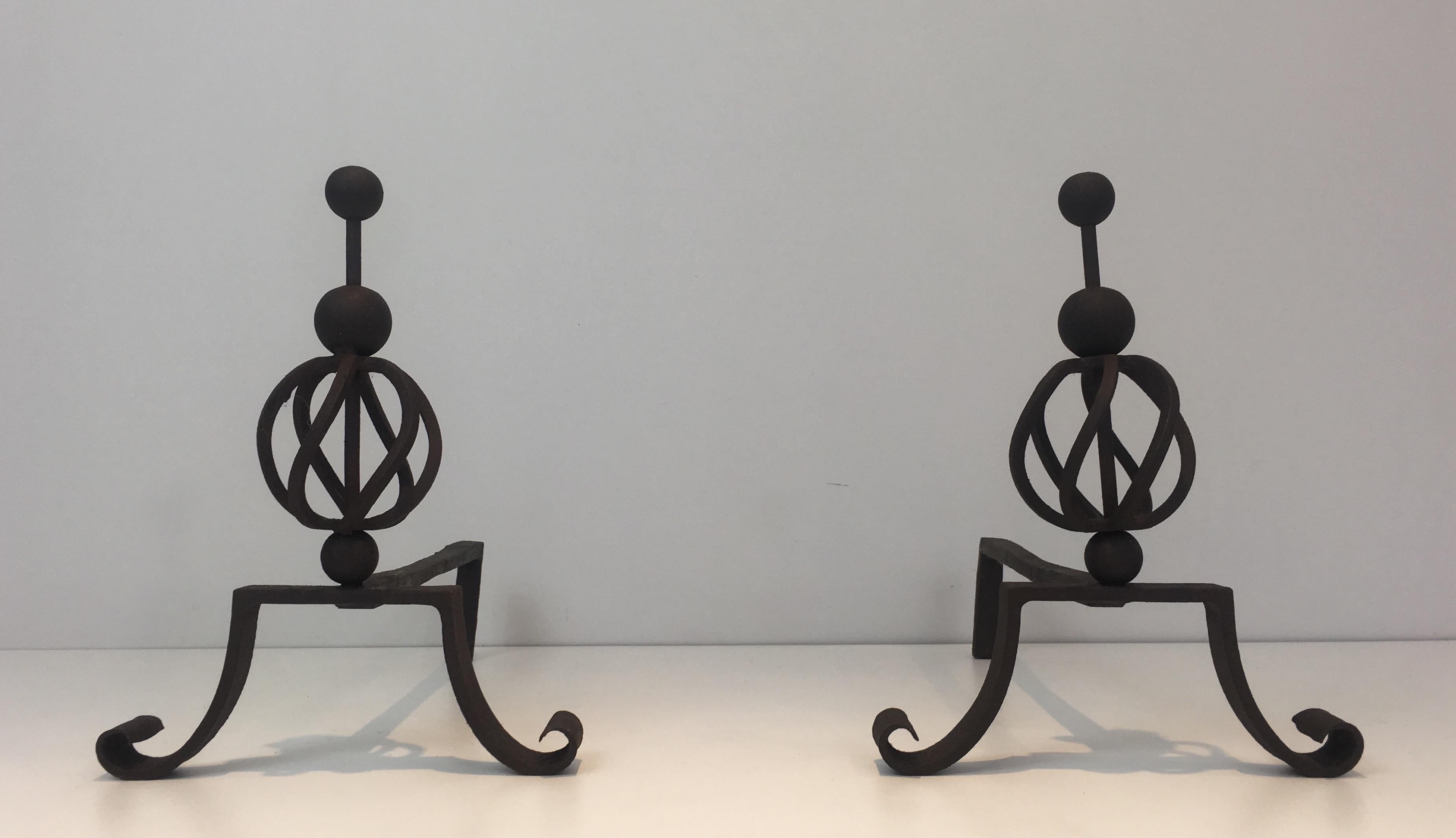 Pair of Wrought Iron Andirons, French For Sale 9