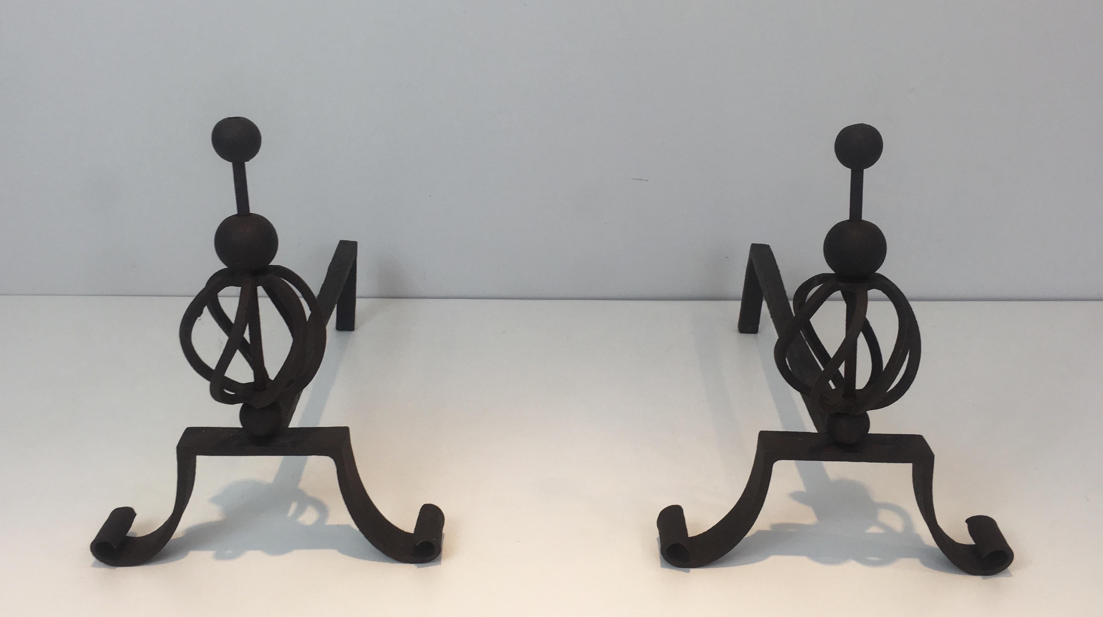 Pair of Wrought Iron Andirons, French For Sale 10