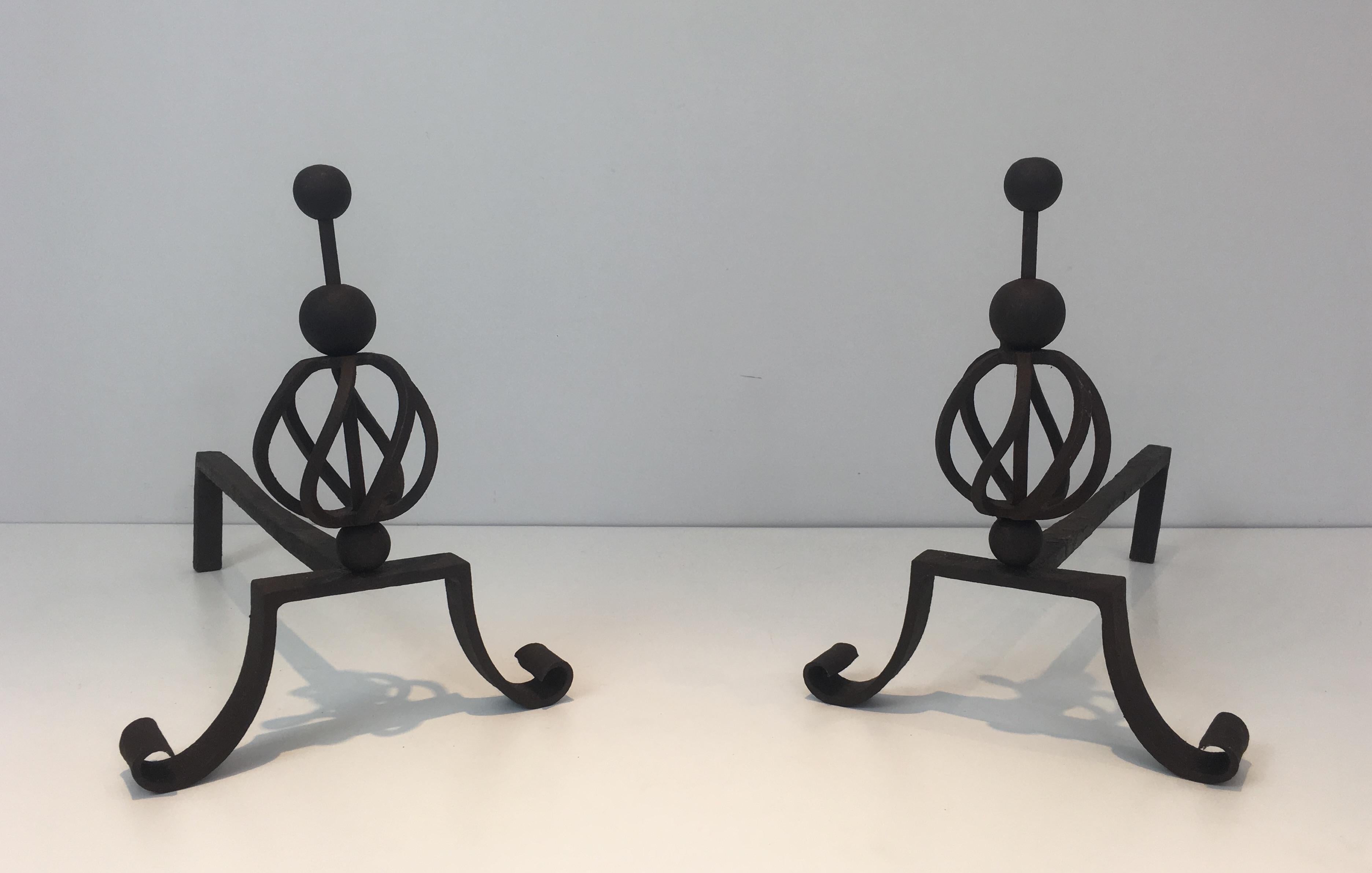 Pair of Wrought Iron Andirons, French For Sale 11