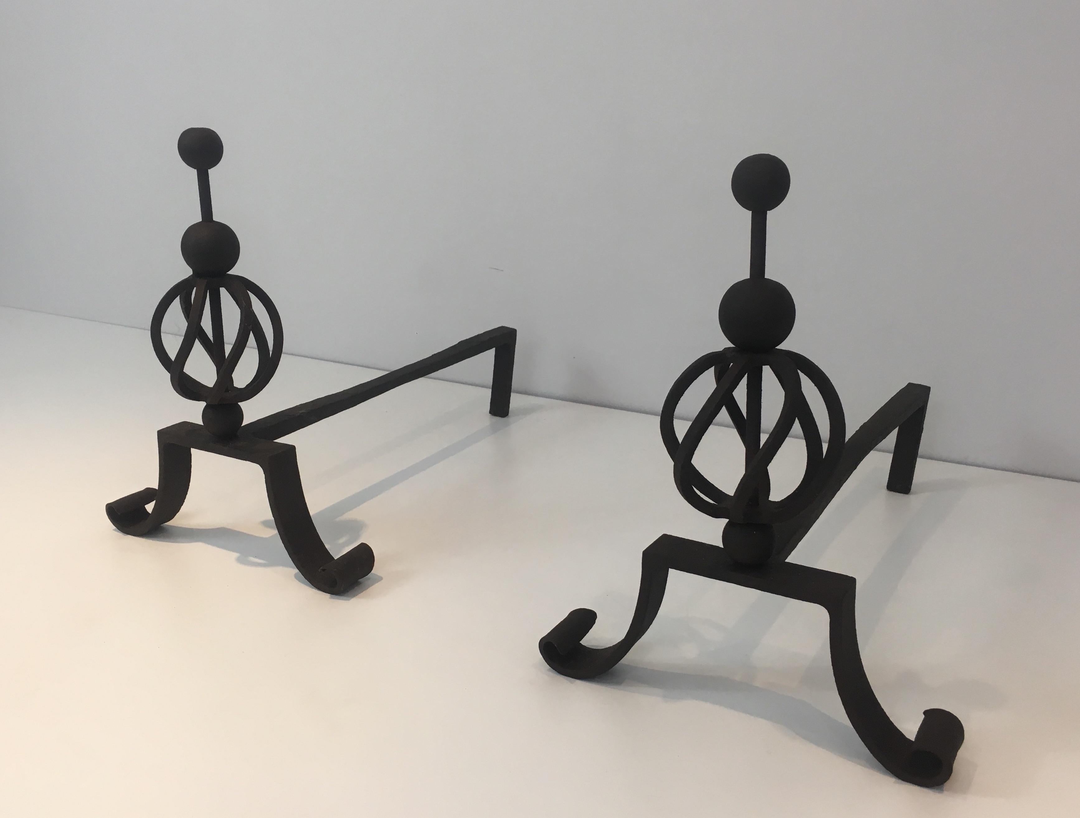 Pair of Wrought Iron Andirons, French For Sale 12