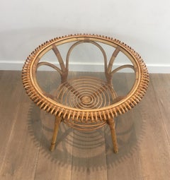 Round Rattan Coffee Table, French, circa 1950