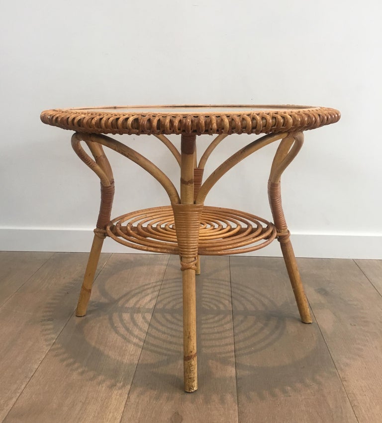 Round Rattan Coffee Table, French, circa 1950 at 1stDibs