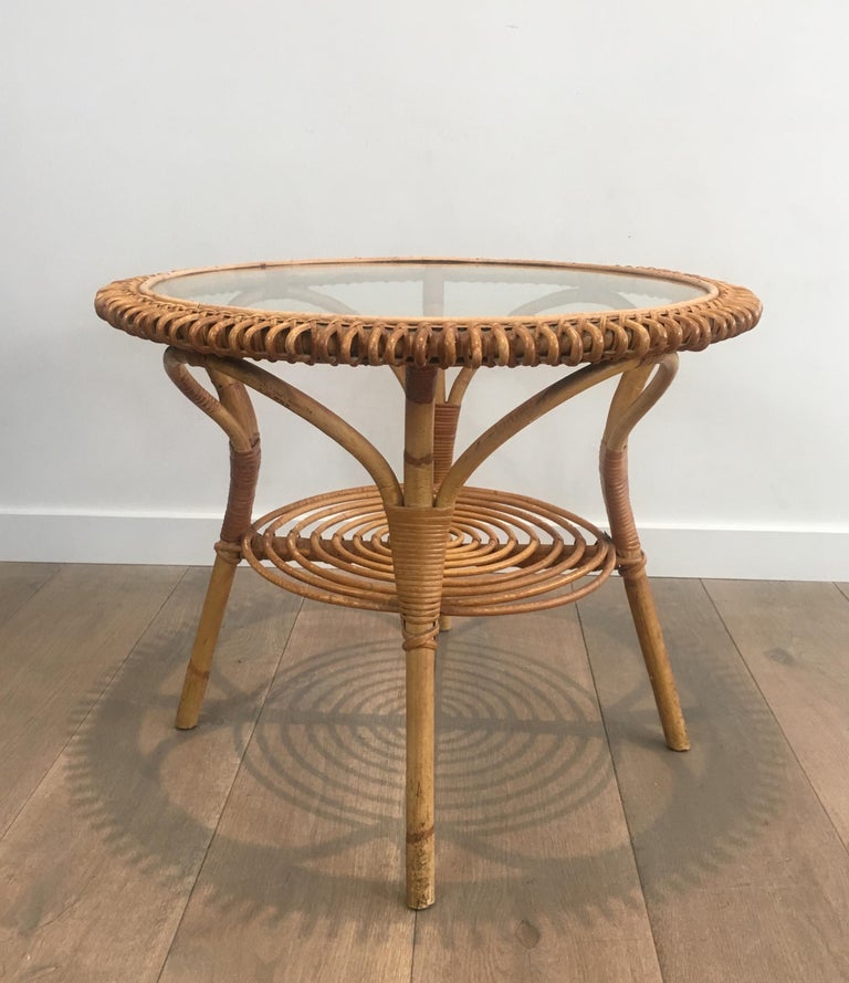 Round Rattan Coffee Table, French, circa 1950 at 1stDibs