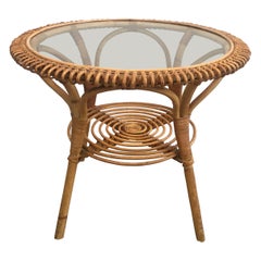 Round Rattan Coffee Table, French, circa 1950