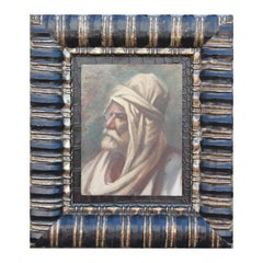 Oil Painting Portrait of an Elderly Arab Man Wearing a White Headdress 