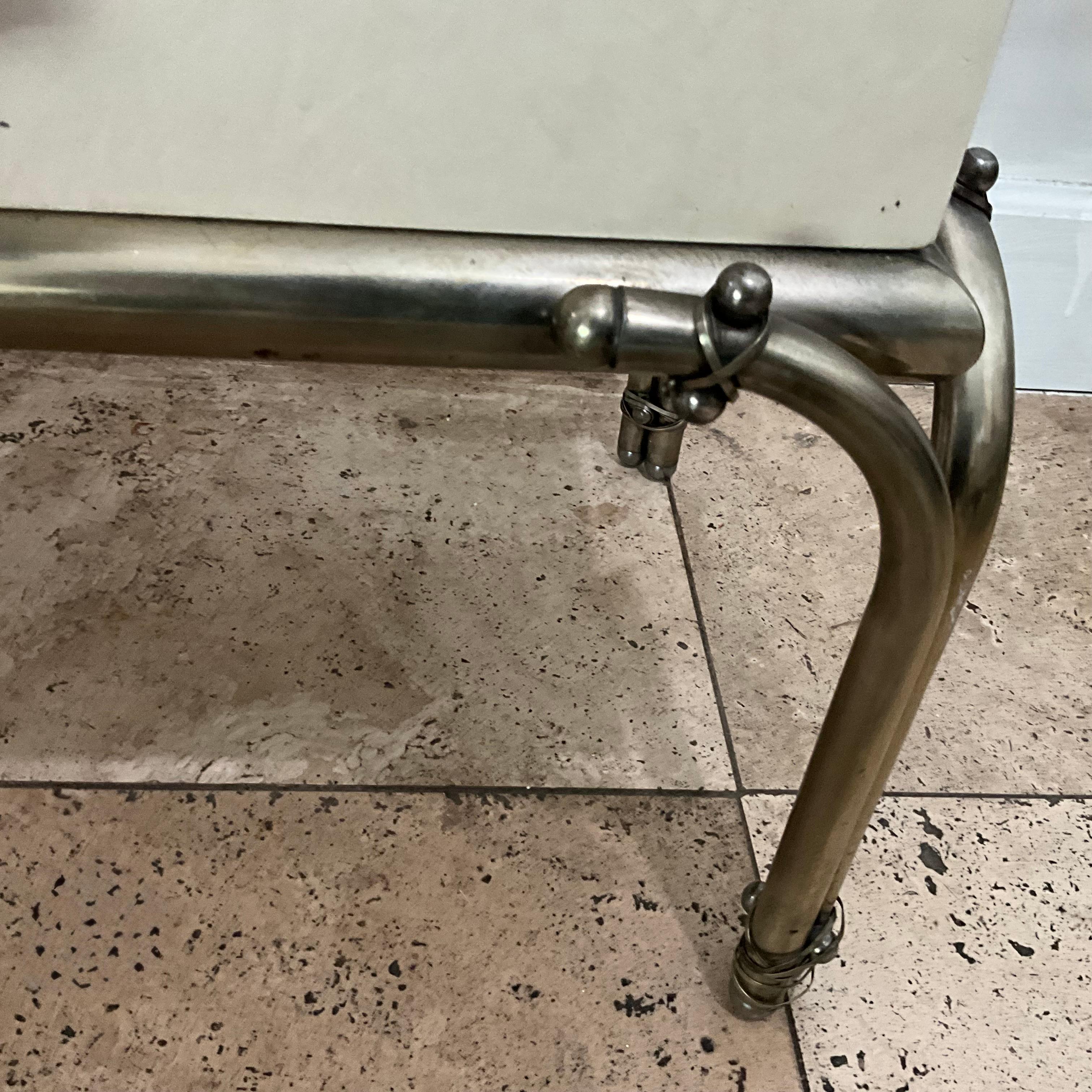 Metal In the Style of Karl Springer Parchment and Brass Chest on Stand, 1970s For Sale