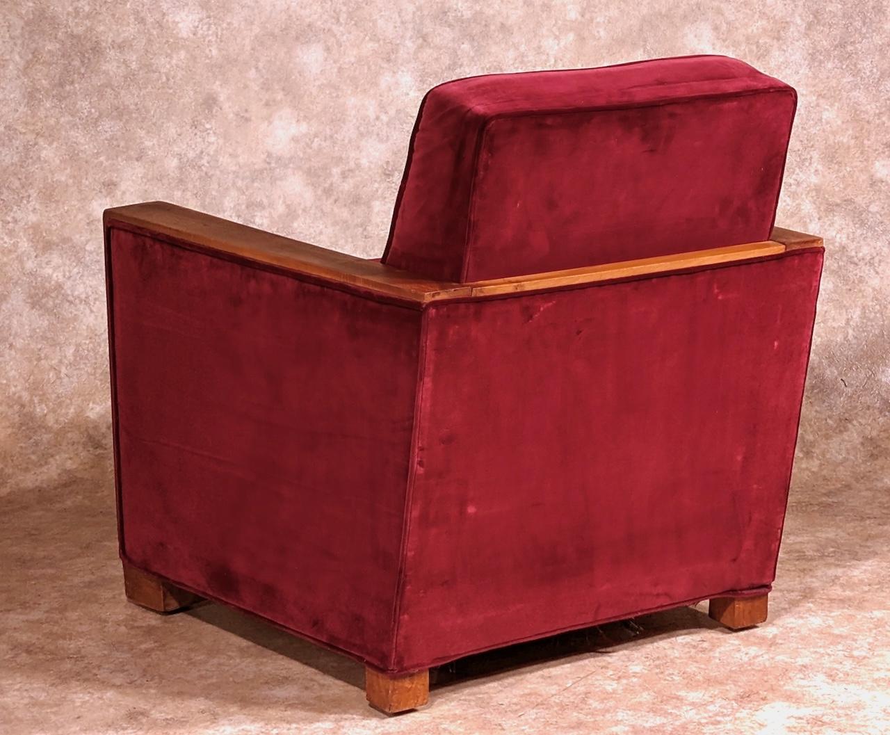 Walnut In the style of Louis Sognot pair of Modernist club chairs For Sale