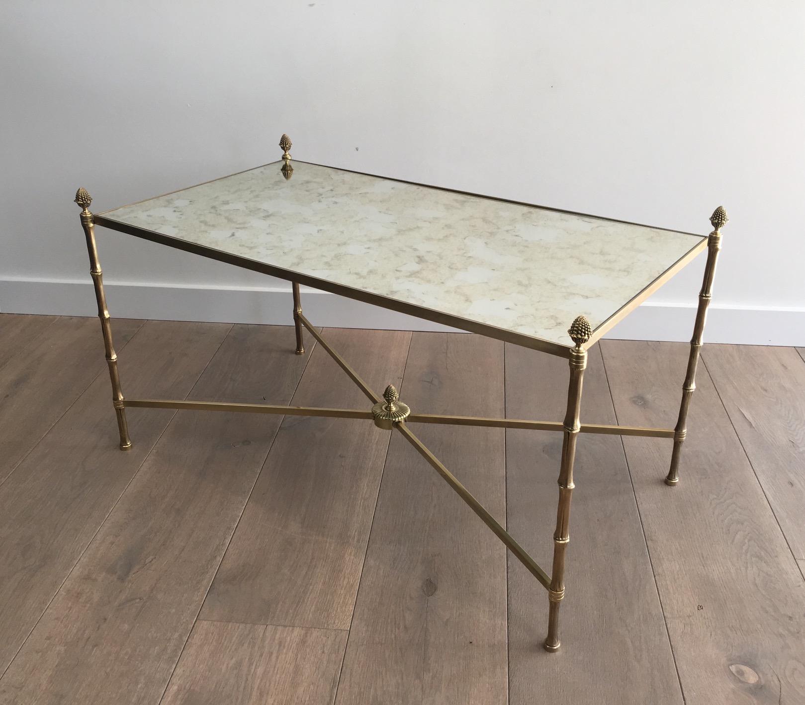 French In the Style of Maison Bagués, Faux-Bamboo Bronze and Brass Coffee Table