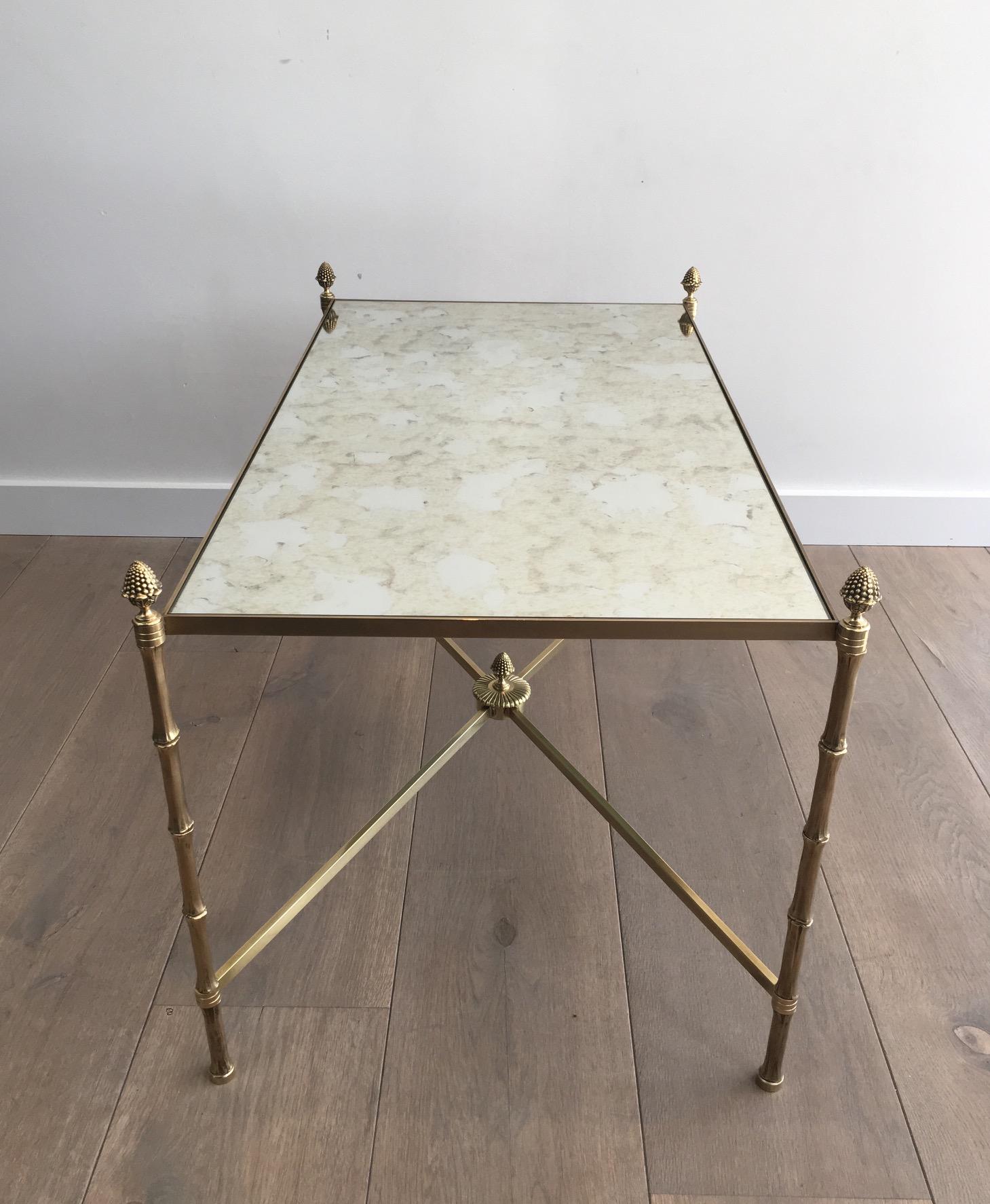 In the Style of Maison Bagués, Faux-Bamboo Bronze and Brass Coffee Table In Good Condition In Marcq-en-Barœul, Hauts-de-France