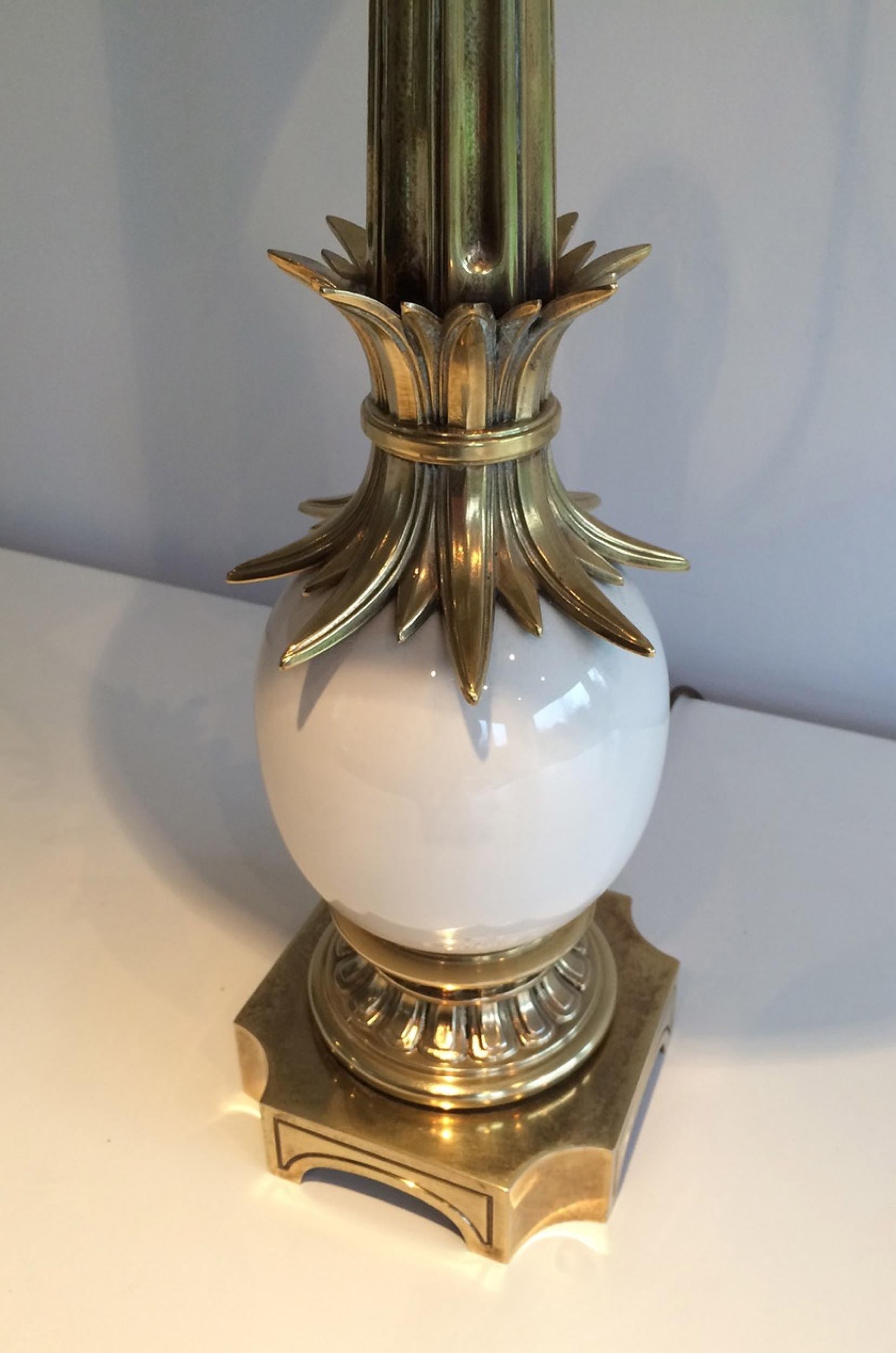 Style of Maison Charles, Bronze and Ceramic Ostrich Egg Lamp, circa 1960 4