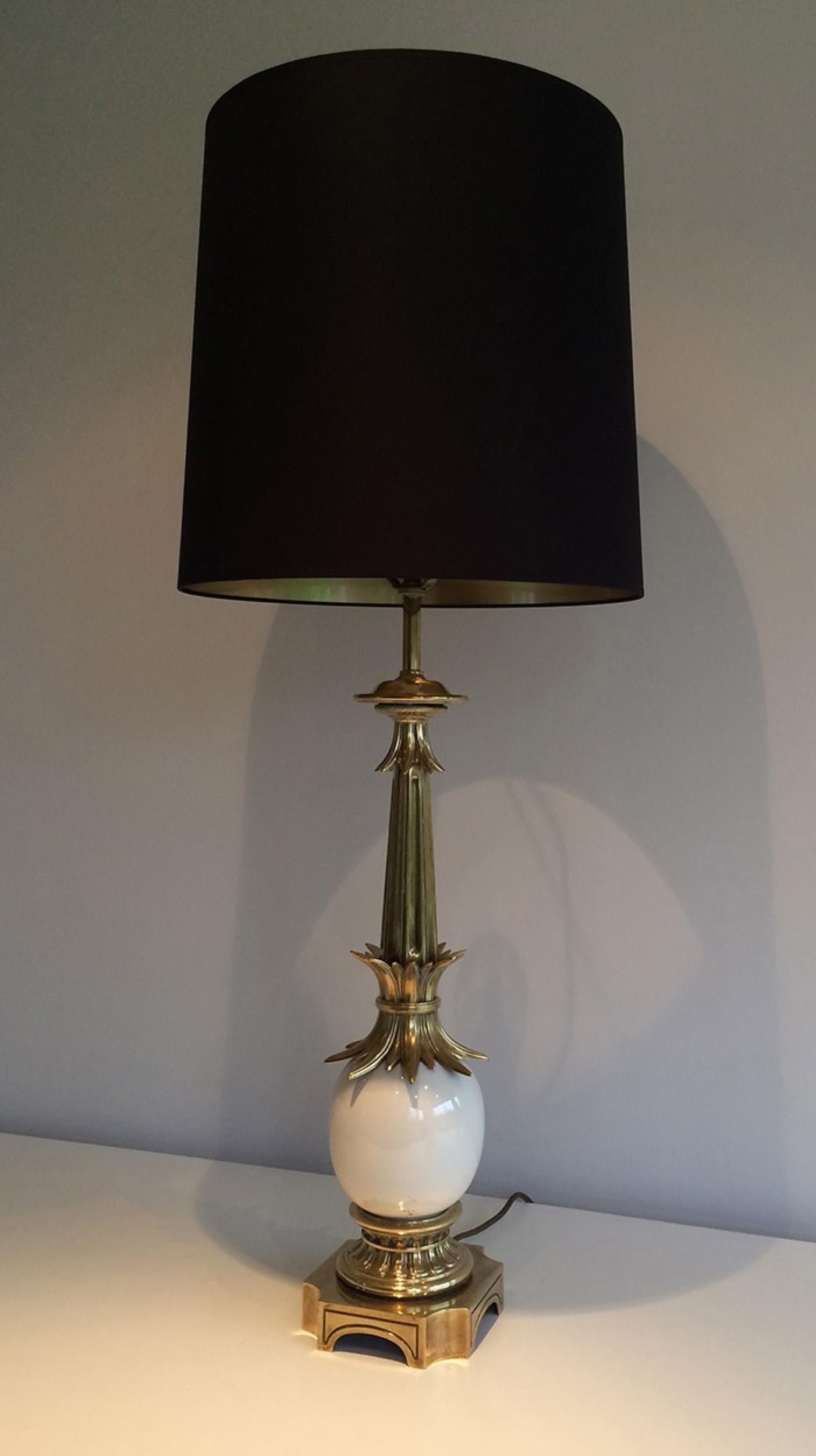 French Style of Maison Charles, Bronze and Ceramic Ostrich Egg Lamp, circa 1960