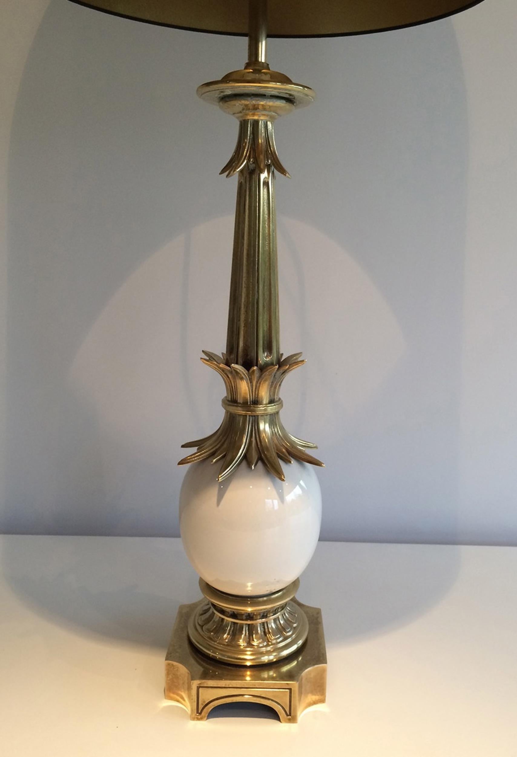 Mid-20th Century Style of Maison Charles, Bronze and Ceramic Ostrich Egg Lamp, circa 1960