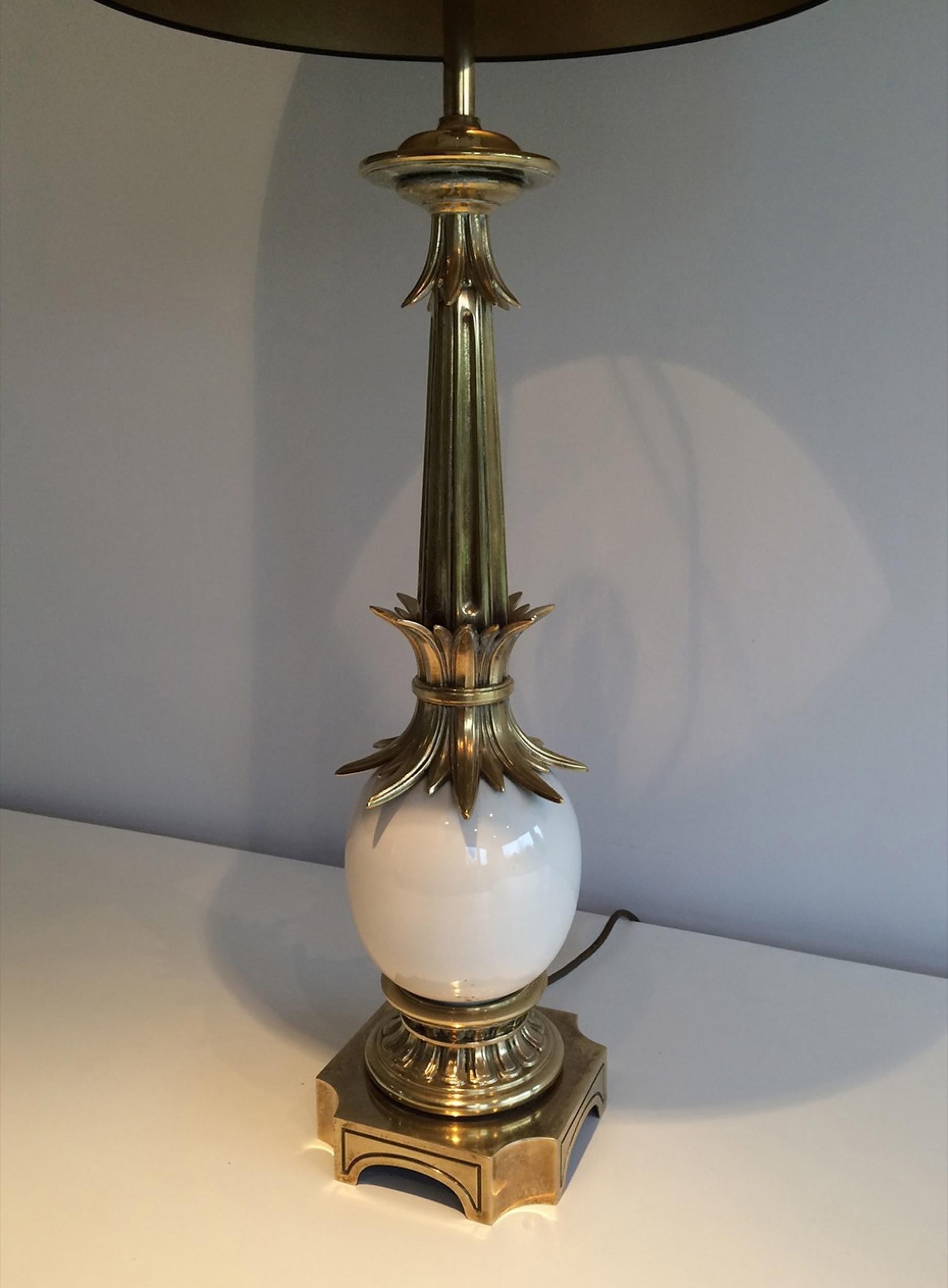 Style of Maison Charles, Bronze and Ceramic Ostrich Egg Lamp, circa 1960 1