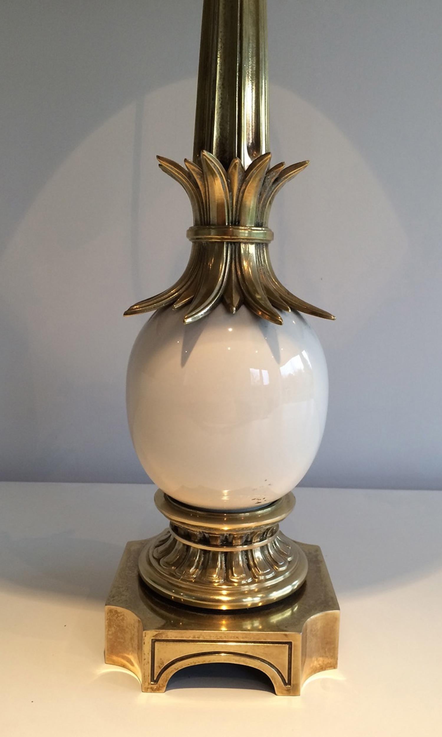 Style of Maison Charles, Bronze and Ceramic Ostrich Egg Lamp, circa 1960 2