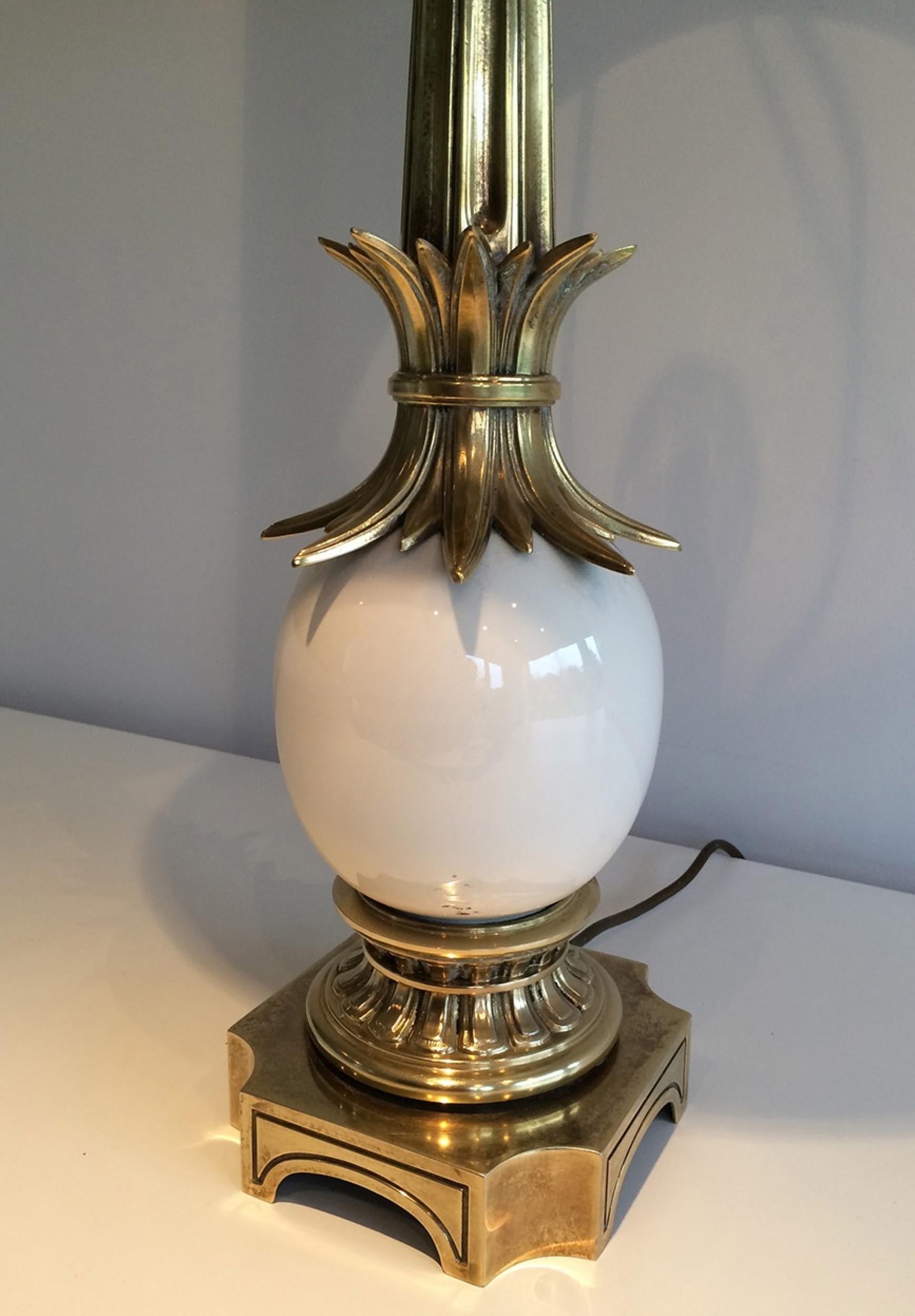 Style of Maison Charles, Bronze and Ceramic Ostrich Egg Lamp, circa 1960 3