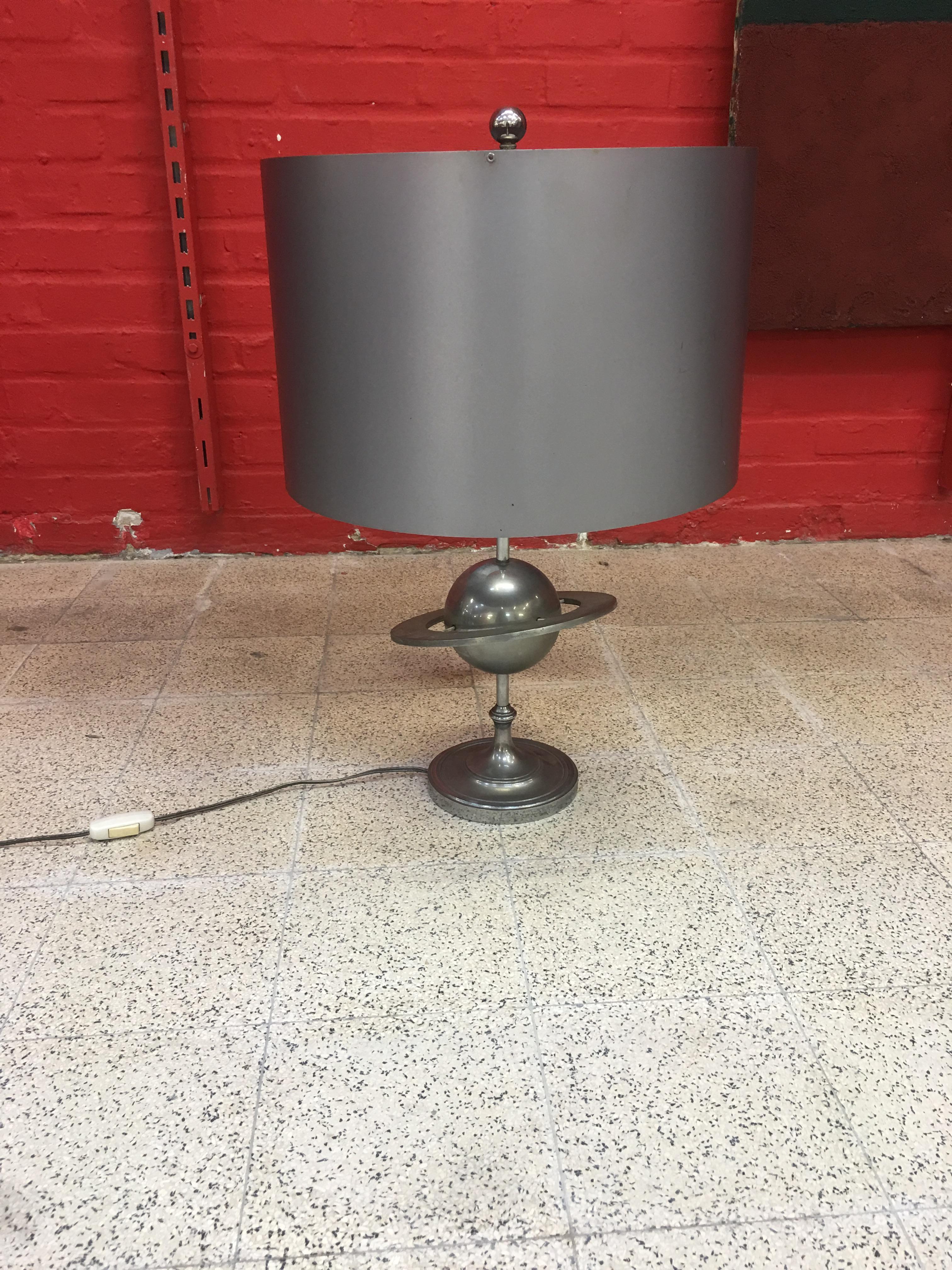 Mid-Century Modern In the Style of Maison Charles, High 1970 Table Lamp in Polish Metal and Metal For Sale