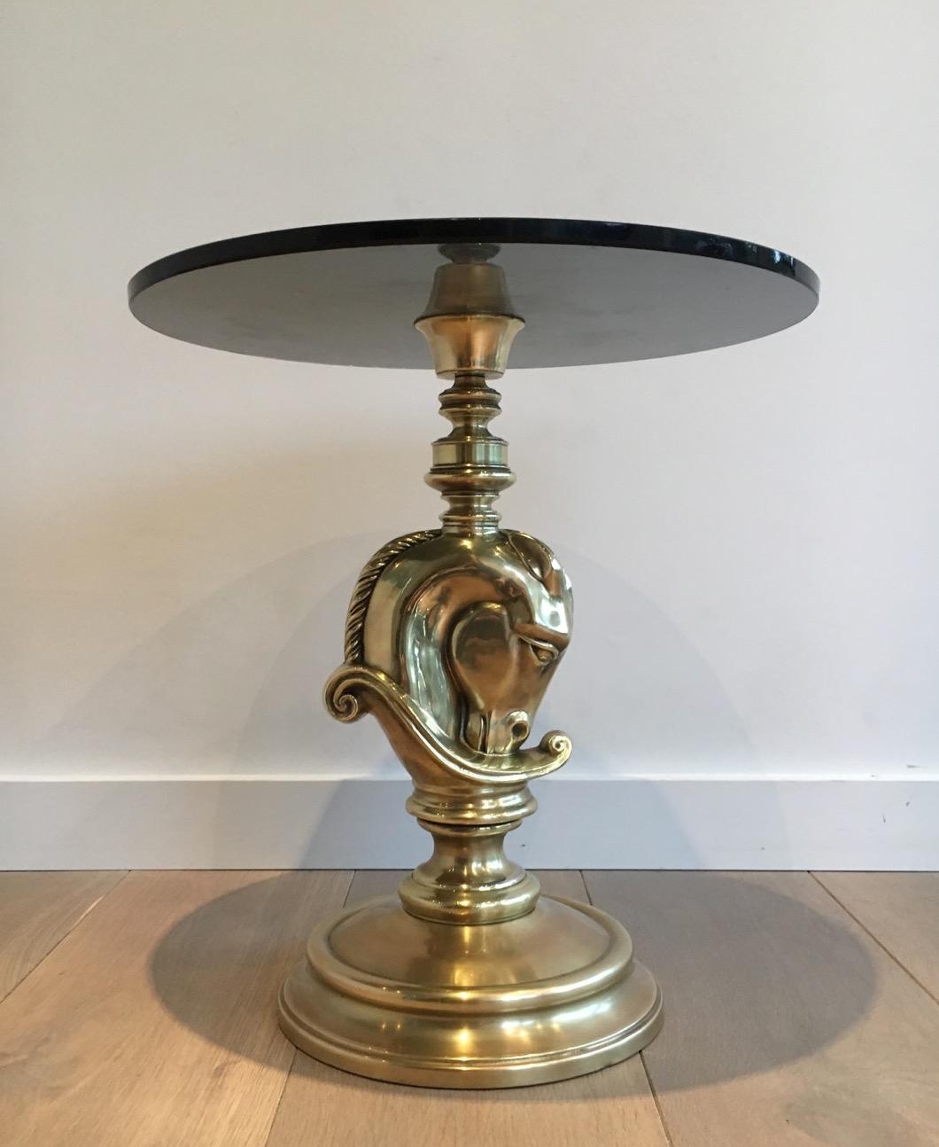 In the style of Maison Charles, Horsehead Round Brass Occasional Table, French 7