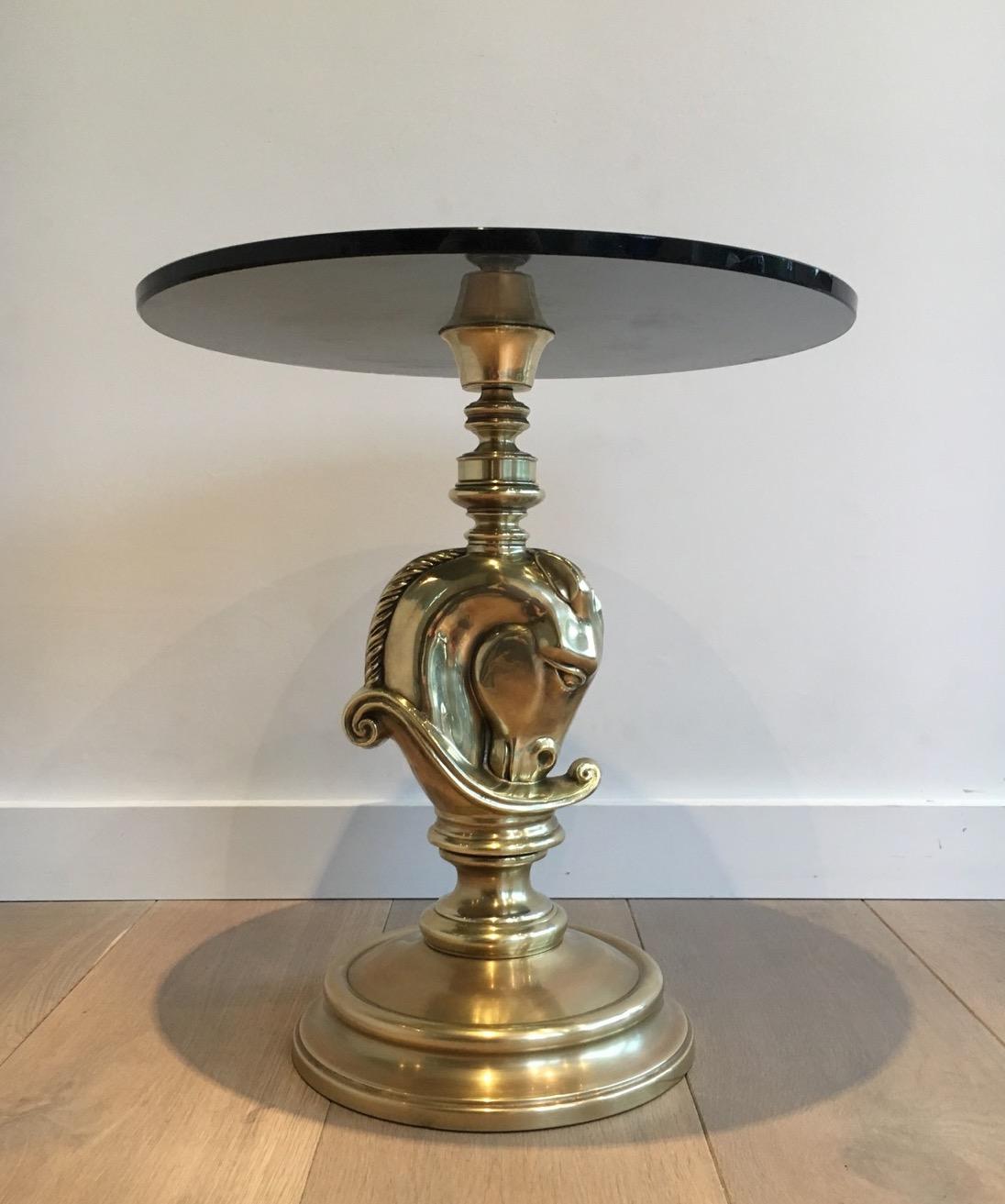 Mid-Century Modern In the style of Maison Charles, Horsehead Round Brass Occasional Table, French